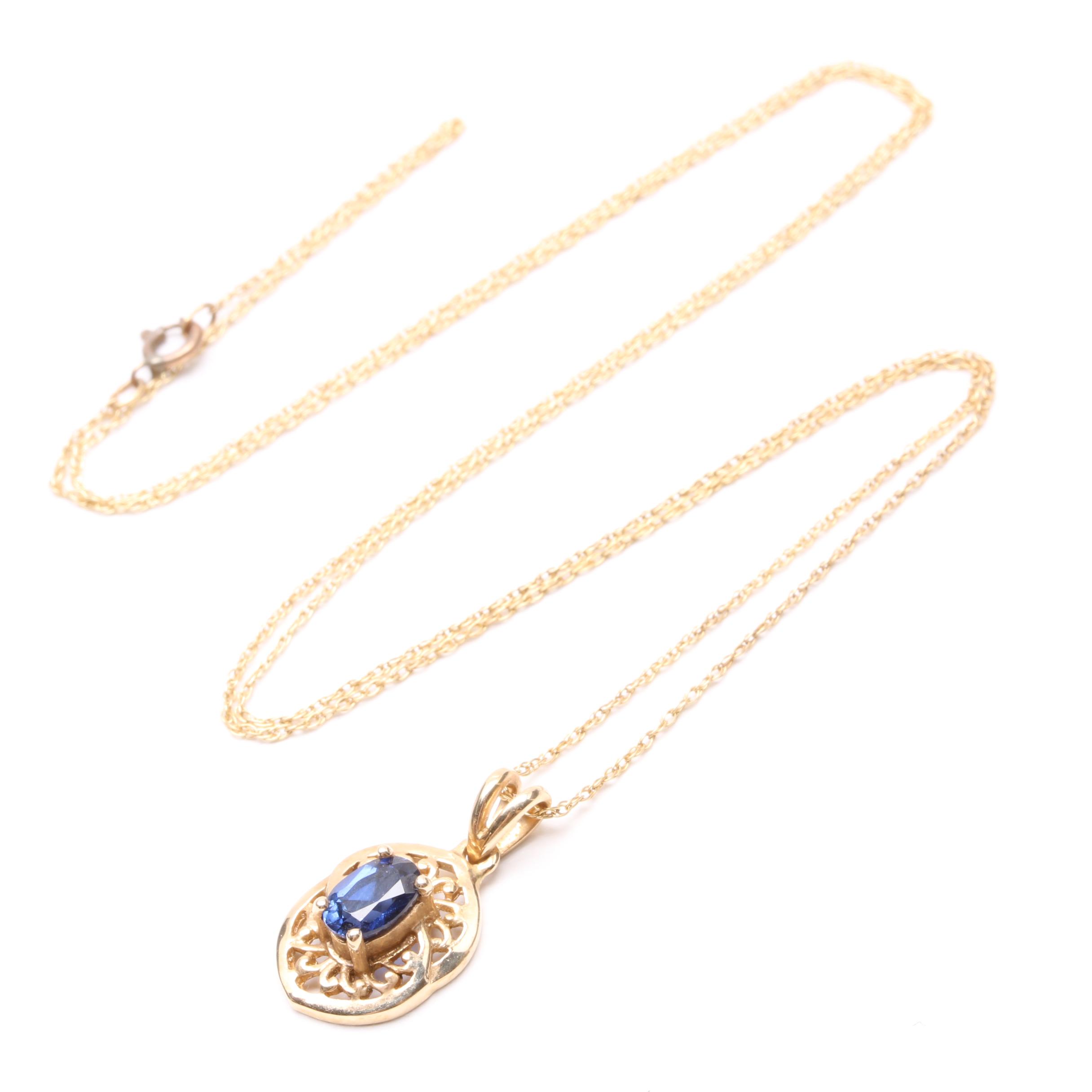 10K Yellow Gold Synthetic Blue Sapphire Demi Parure