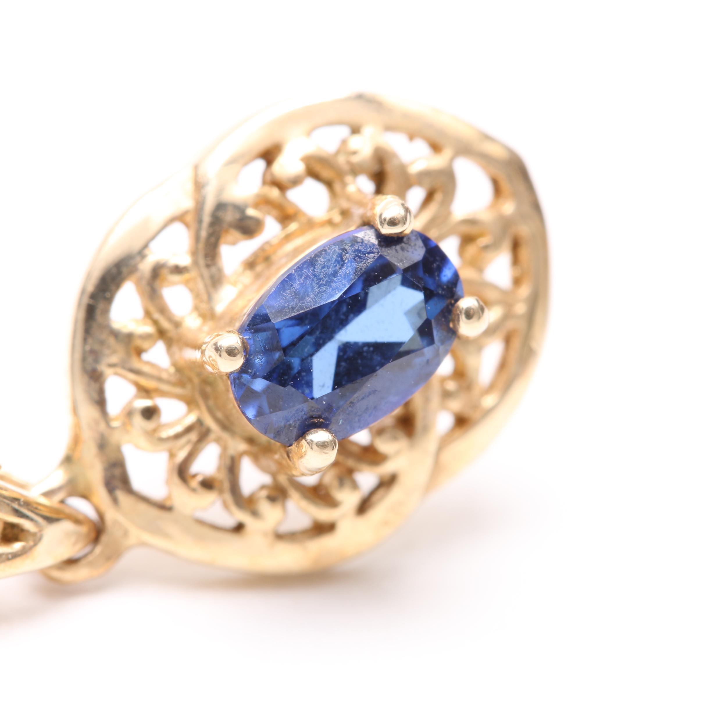 10K Yellow Gold Synthetic Blue Sapphire Demi Parure