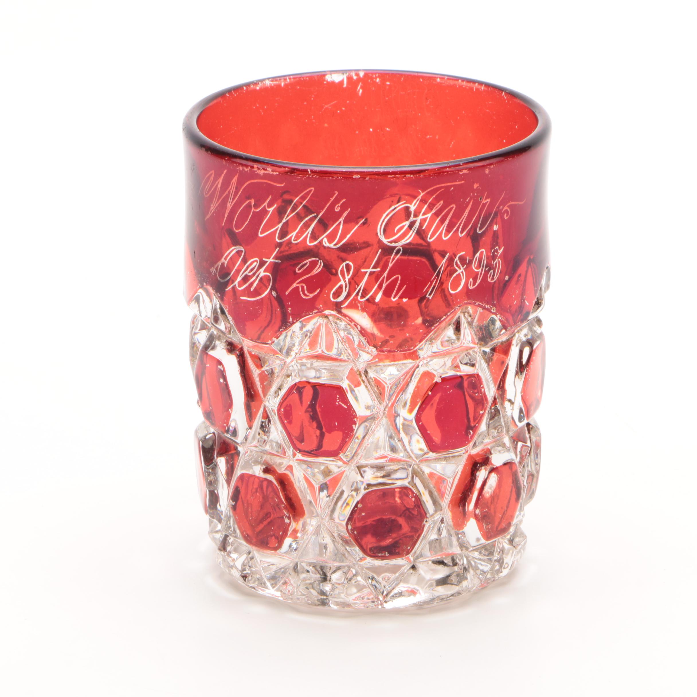 1893 World's Fair Ruby Red Flashed Souvenir Glass