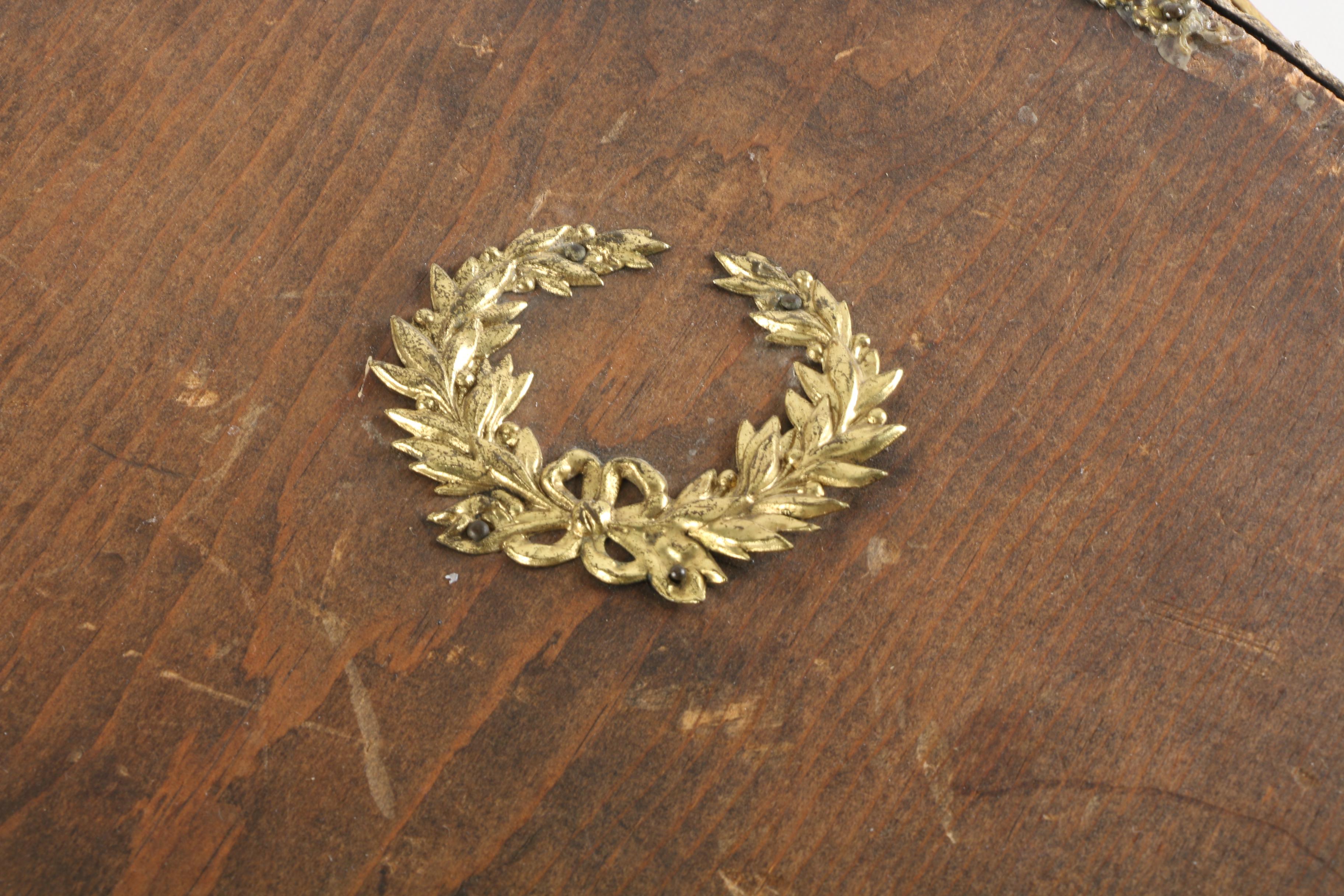 Antique Wooden Bellows with Gold-Toned Floral Accents and Leather Strap