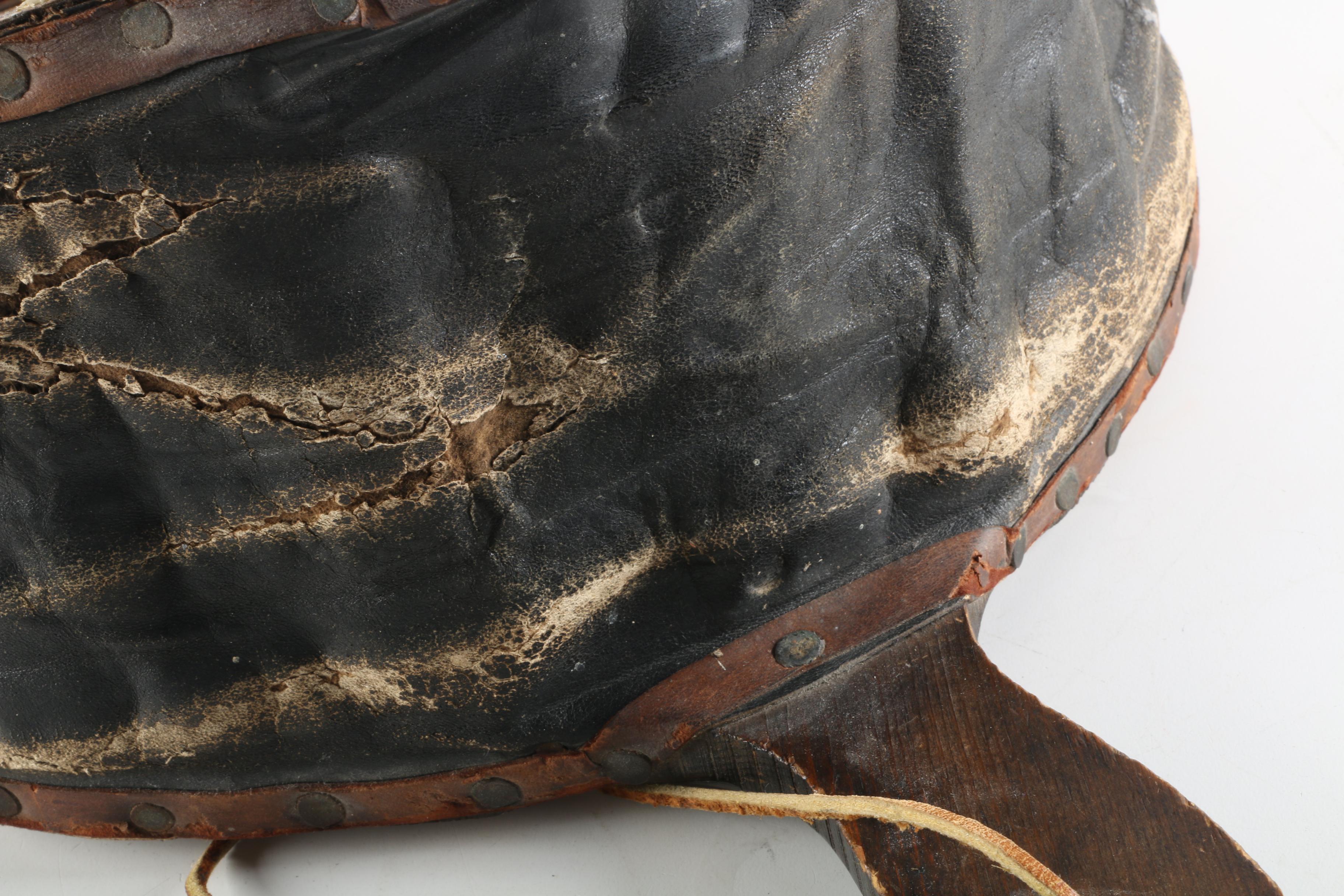 Antique Wooden Bellows with Gold-Toned Floral Accents and Leather Strap