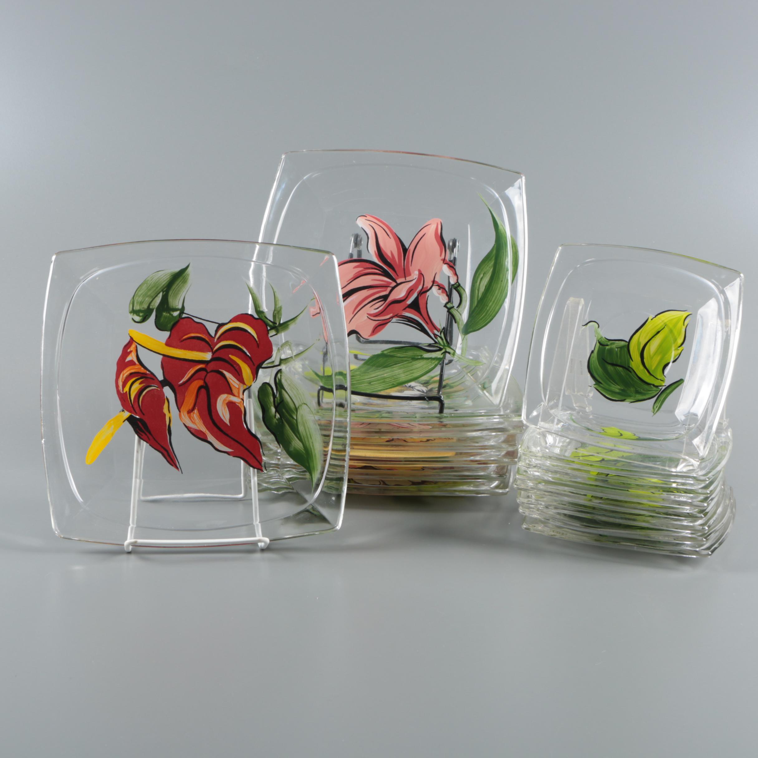 Contemporary Hand-Painted Floral Glass Plates