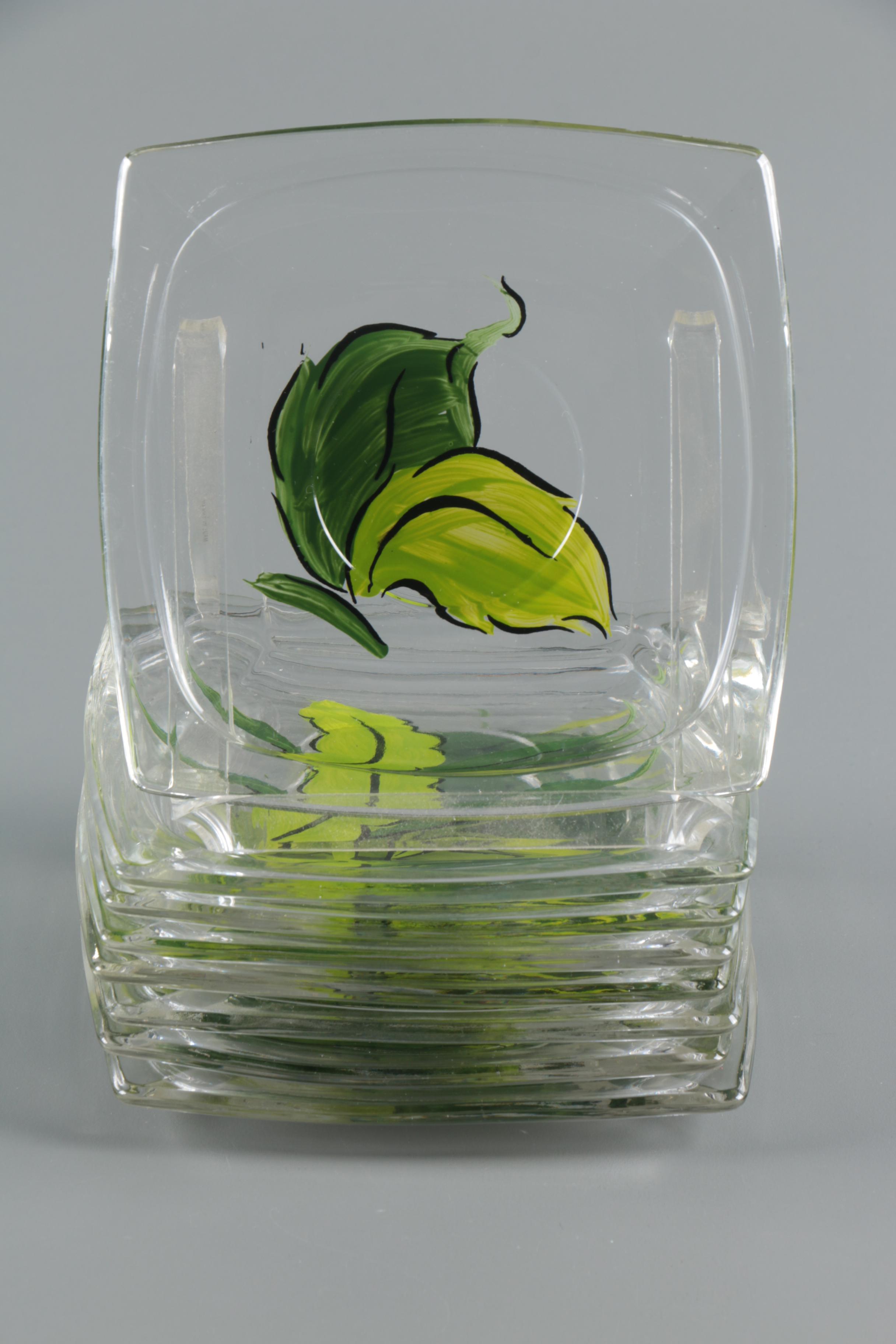 Contemporary Hand-Painted Floral Glass Plates