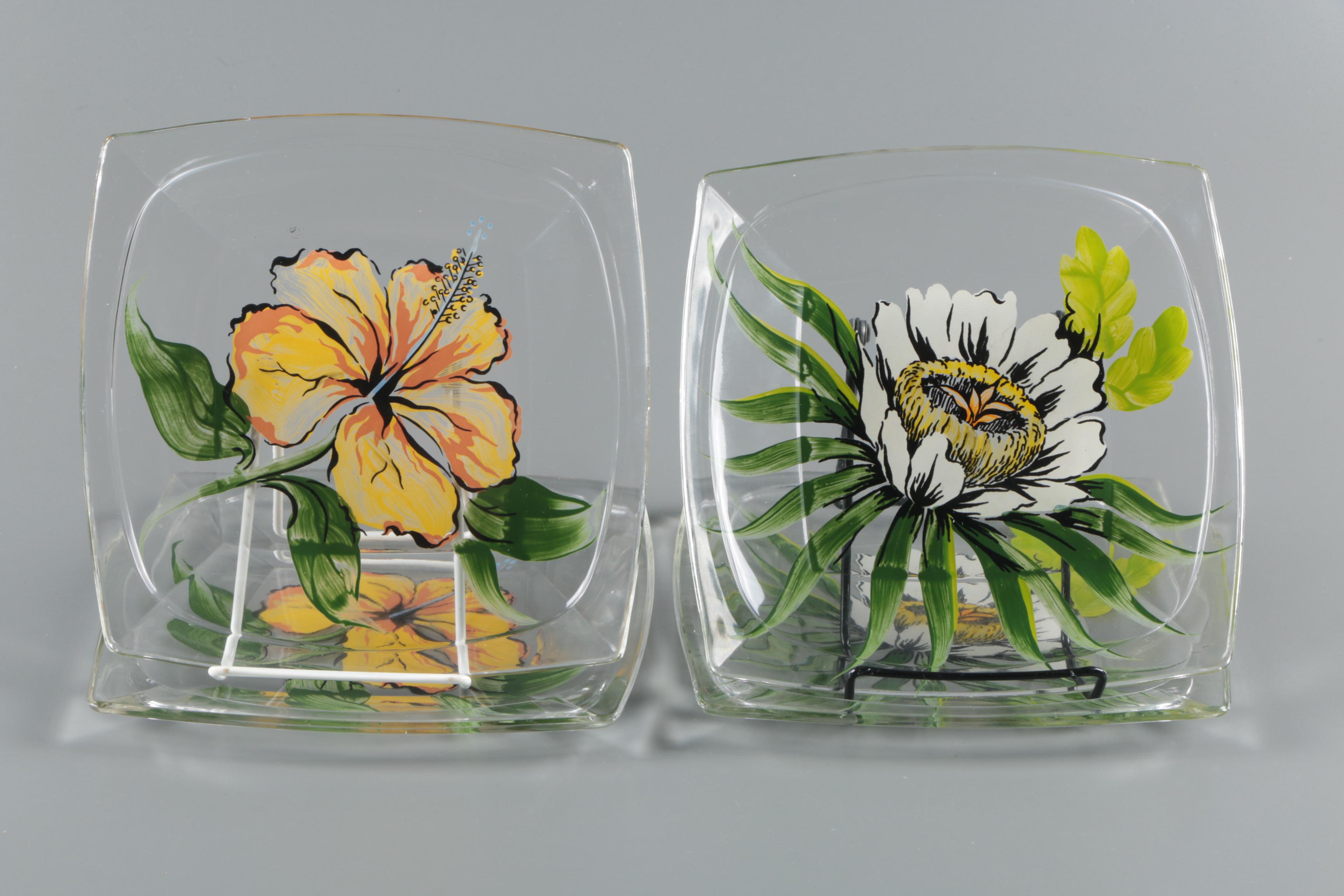 Contemporary Hand-Painted Floral Glass Plates