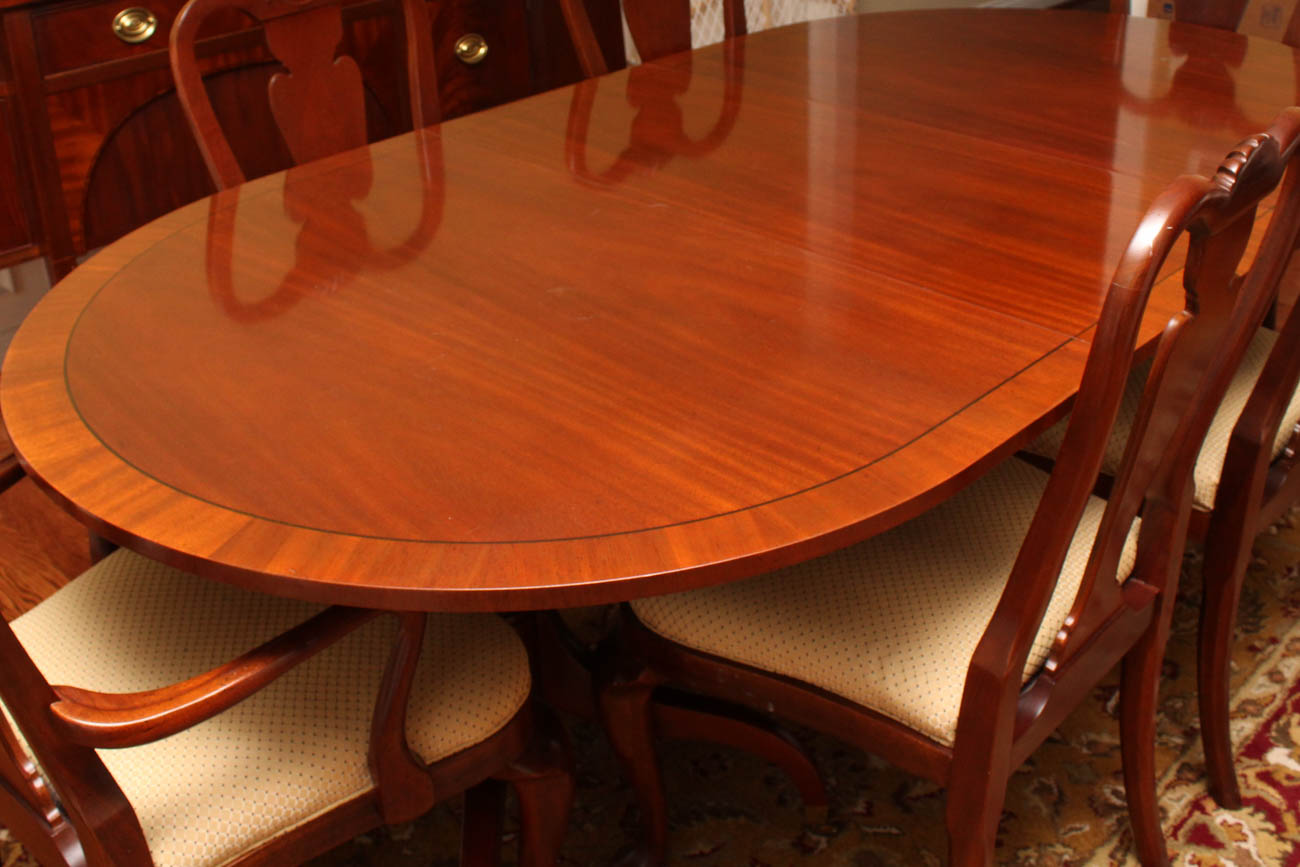 Baker Furniture, Milling Road Collection, Leaf Dining Table and Chairs
