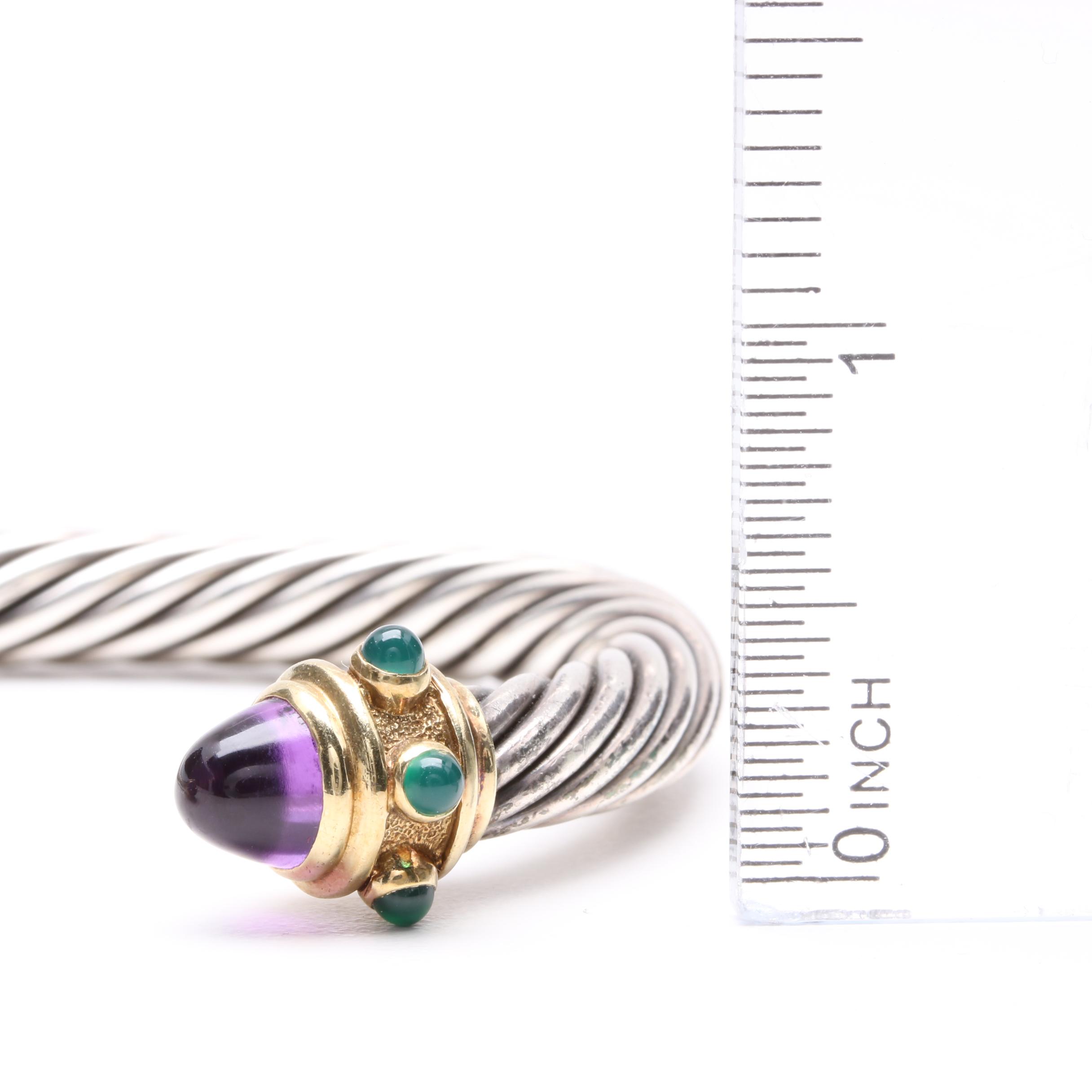 David Yurman Sterling Silver and 14K Yellow Gold Gemstone Cuff Bracelet