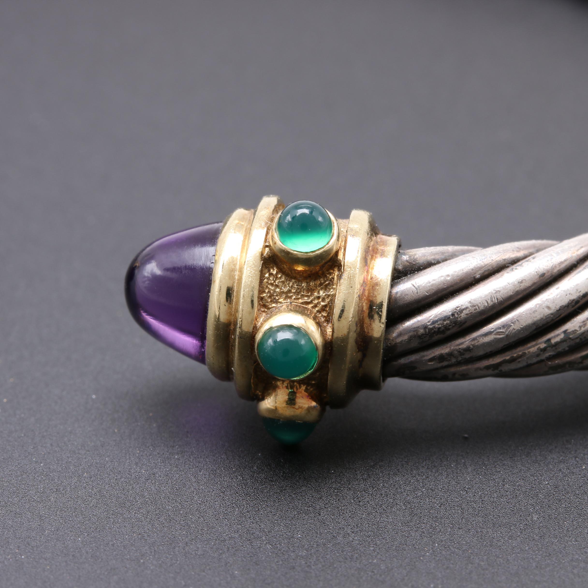 David Yurman Sterling Silver and 14K Yellow Gold Gemstone Cuff Bracelet