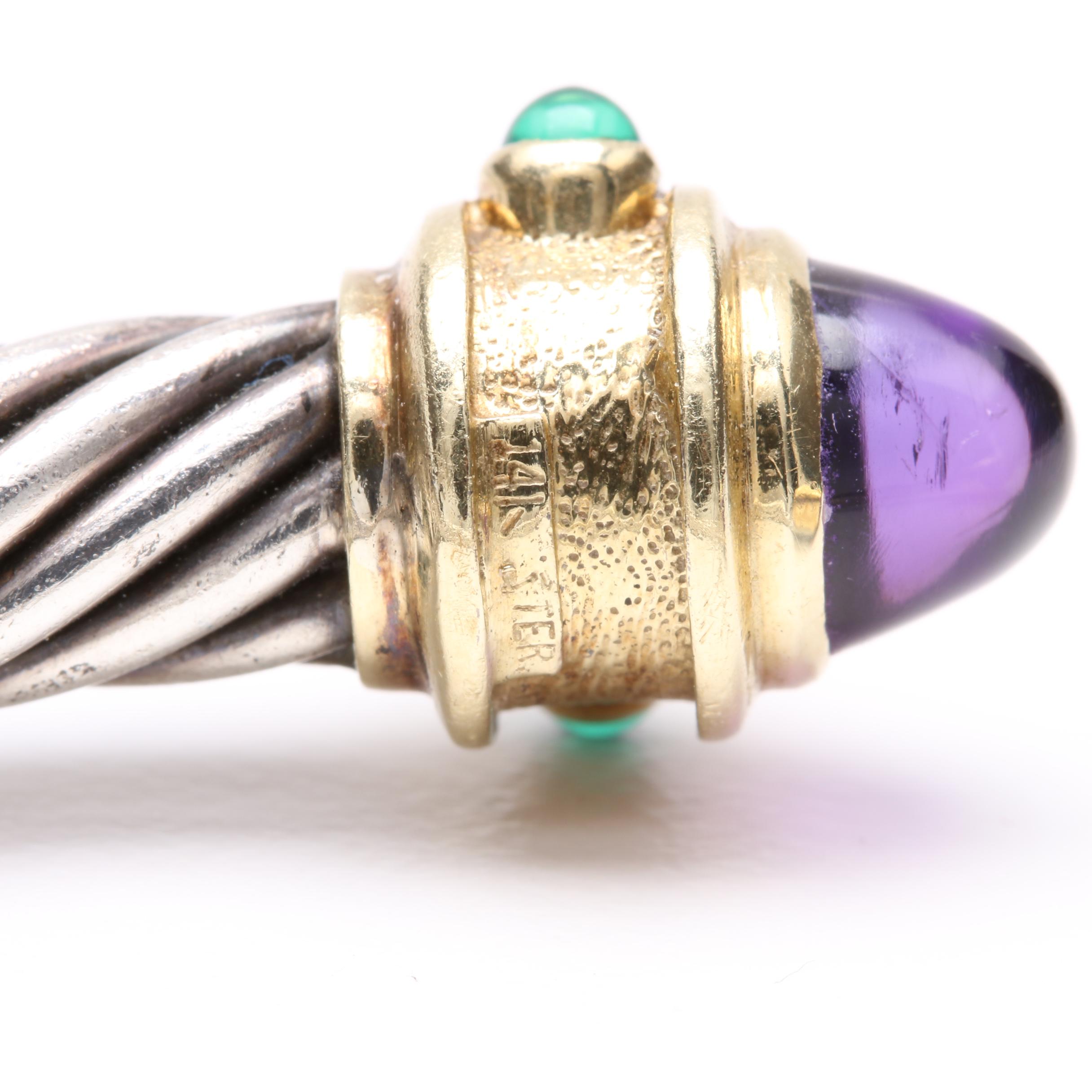 David Yurman Sterling Silver and 14K Yellow Gold Gemstone Cuff Bracelet