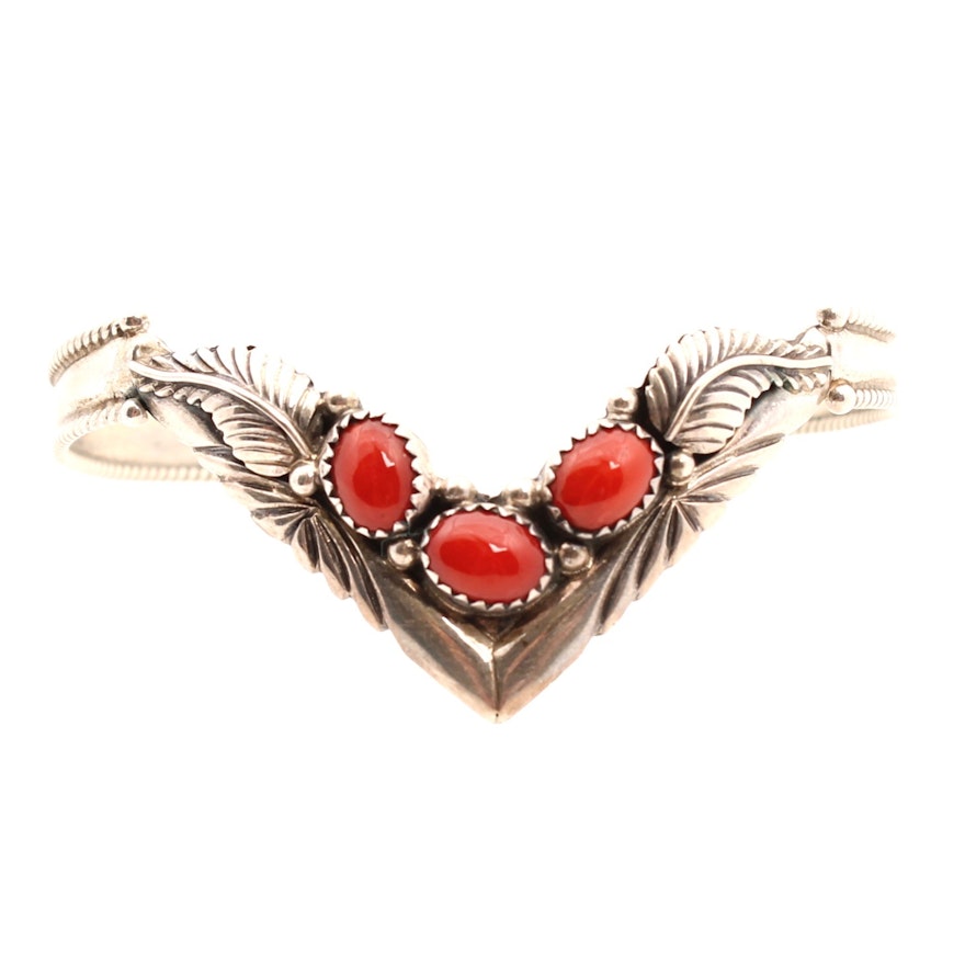 Sterling Silver Dyed Coral Cuff