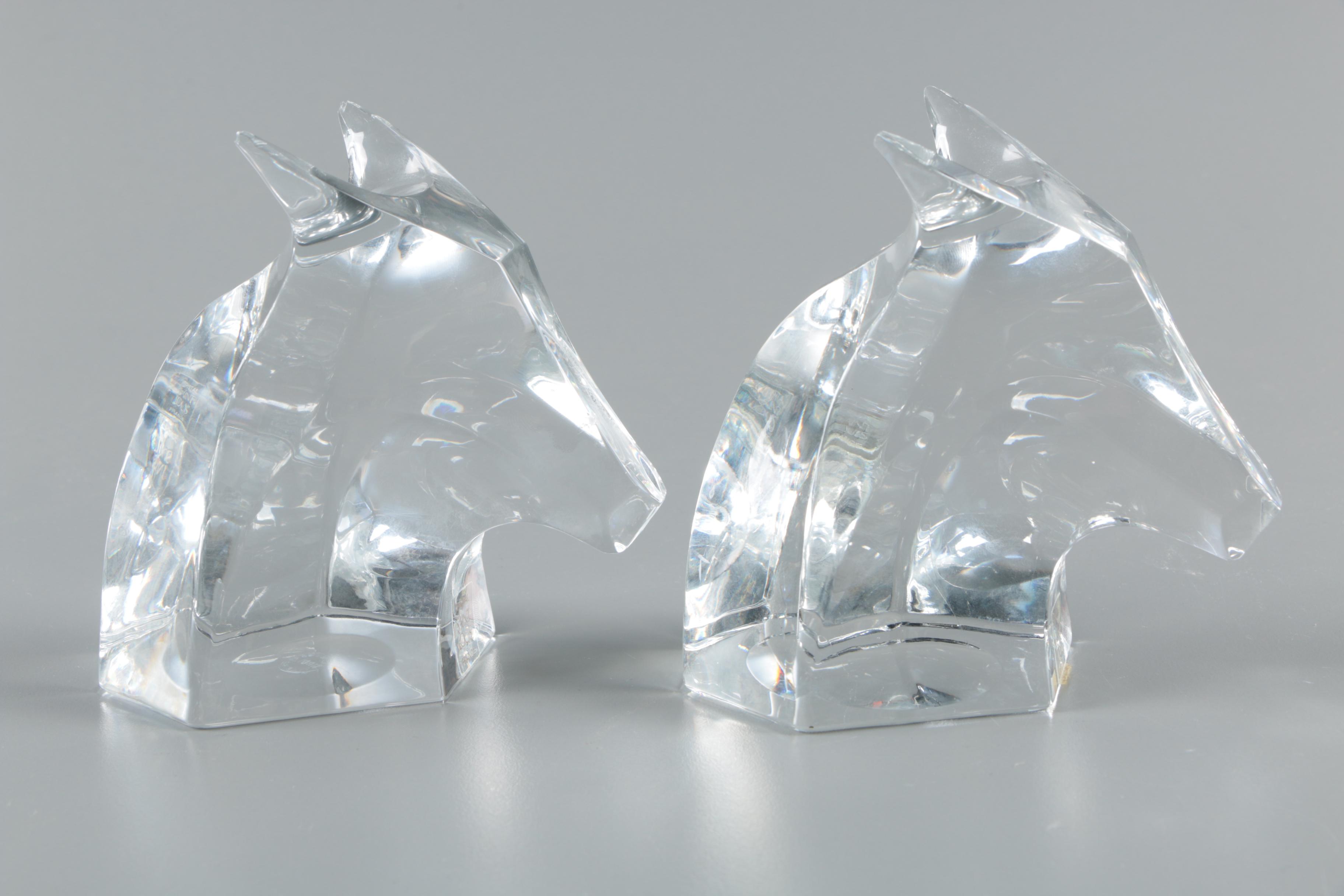 Saint-Louis Cristalleries French Cut Crystal Animal Head Figurines