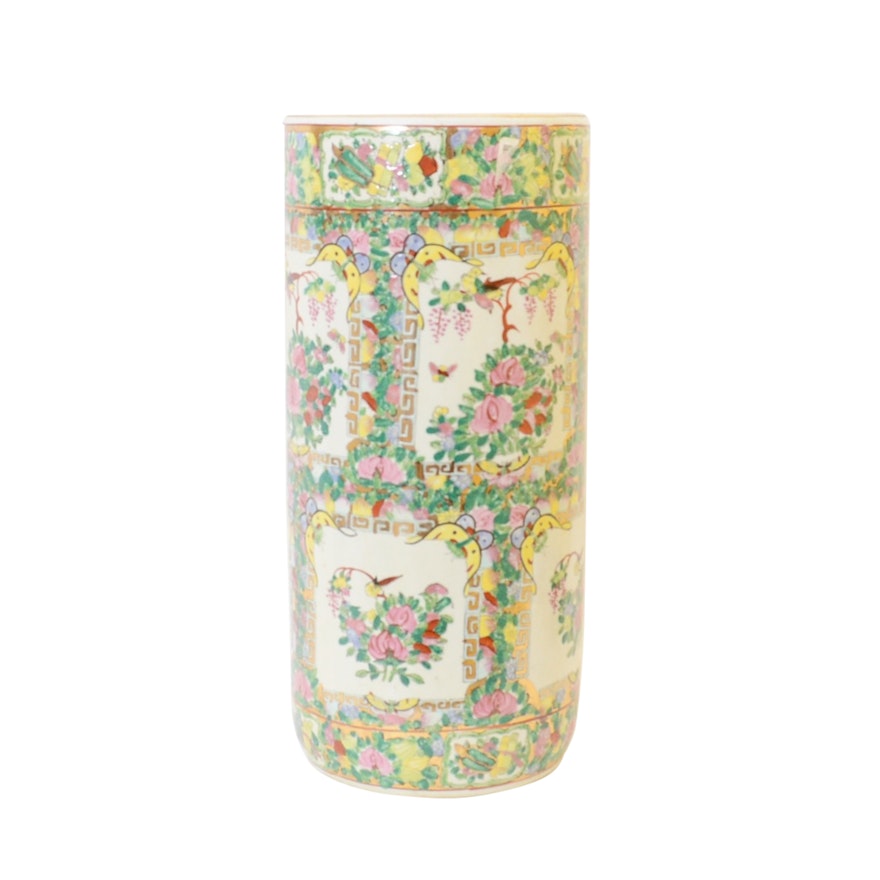 Chinese Rose Canton Hand Pained Porcelain Umbrella Stand