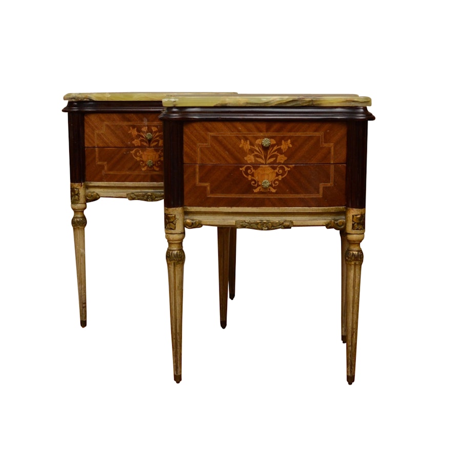 Pair of French Reproduction Side Tables with Onyx Top, Circa 1920's