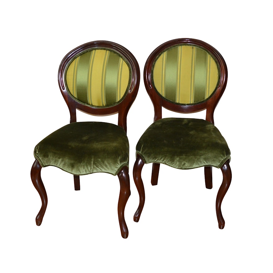 Pair of Antique Balloon Back Chairs with Scalamandre Silk and Velvet Fabric