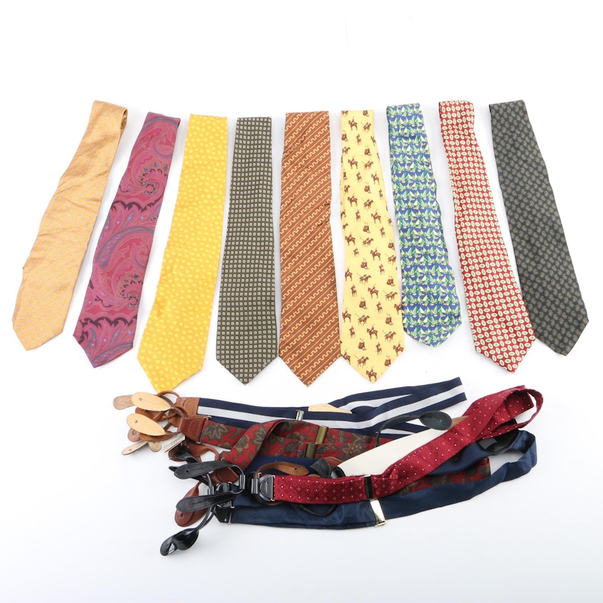 Men's Designer Neckties and Suspenders Including Giorgio Armani and Coach