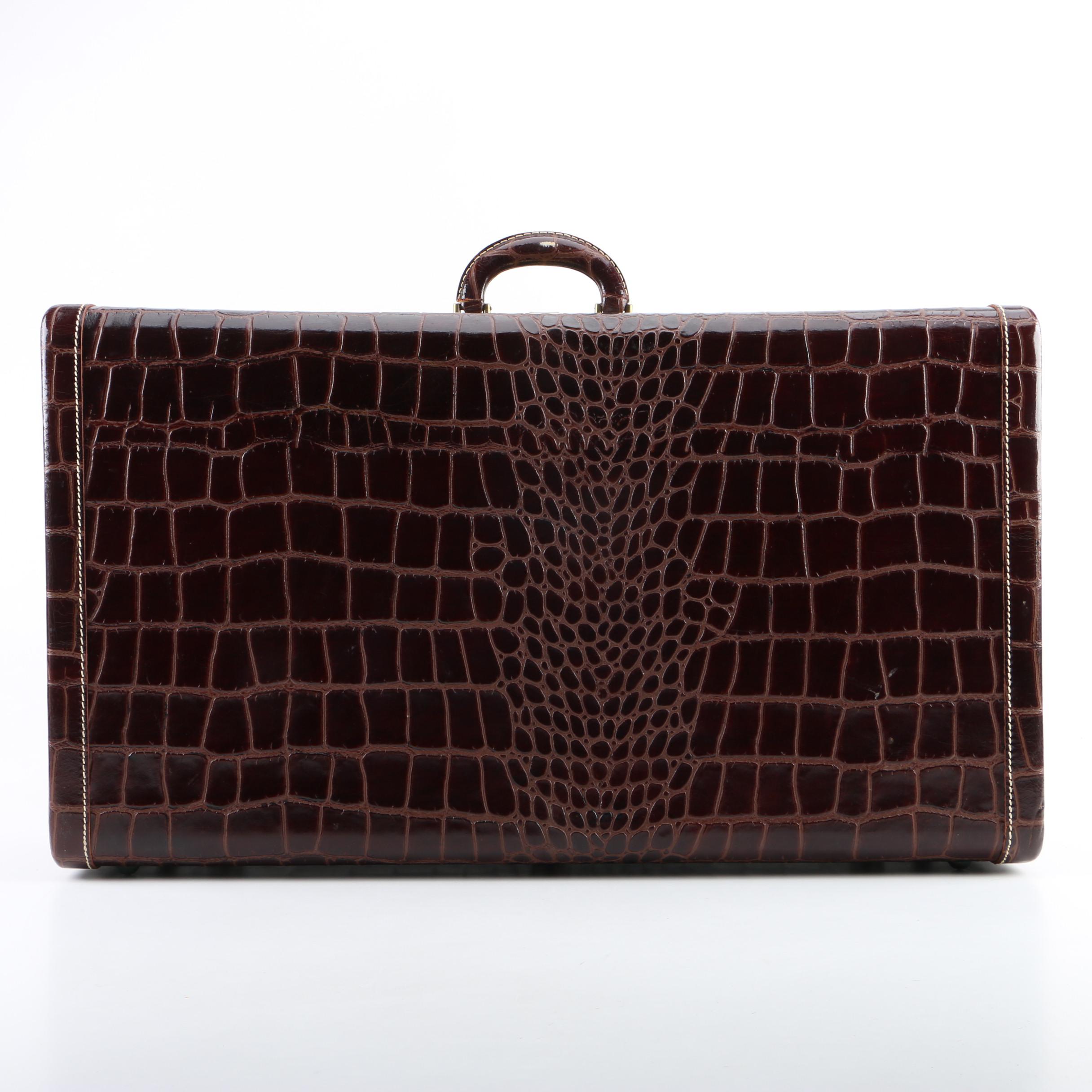 Vintage Faux Alligator Suitcase with Canvas Cover