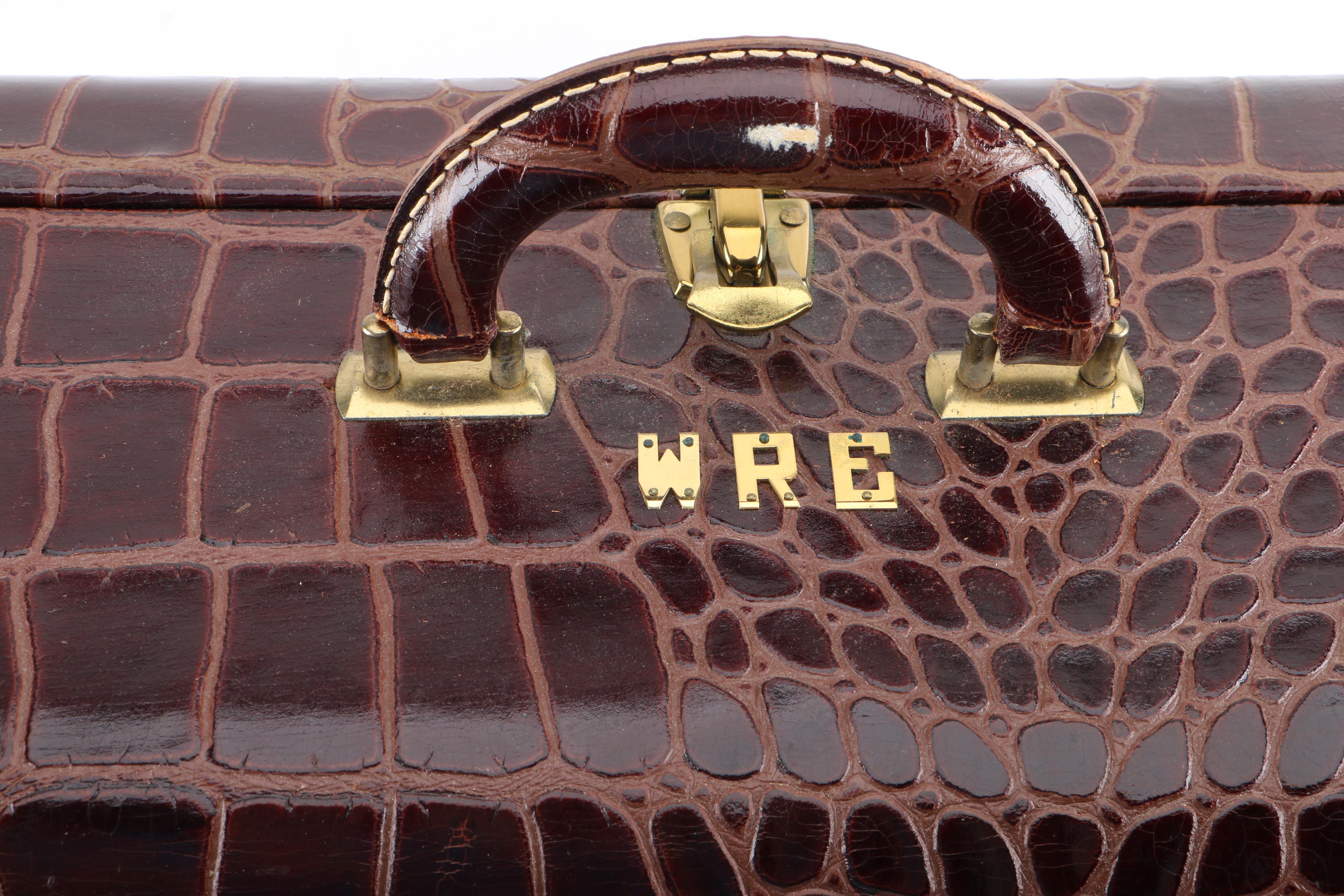 Vintage Faux Alligator Suitcase with Canvas Cover