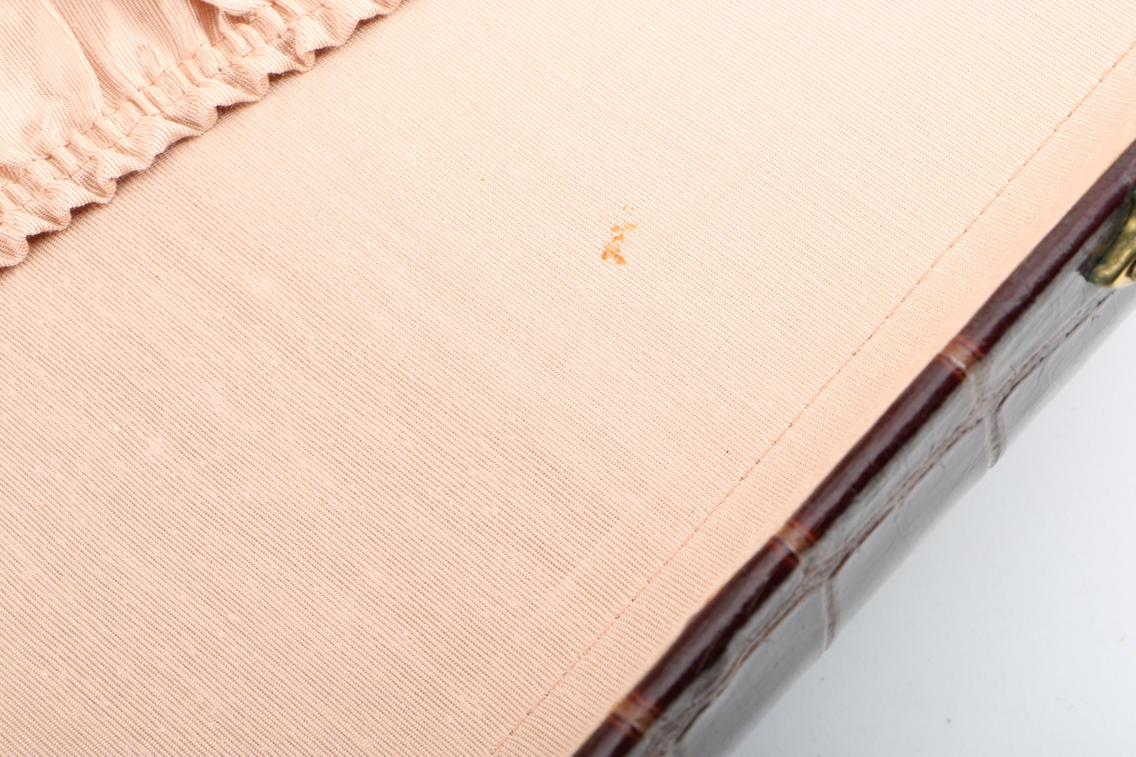 Vintage Faux Alligator Suitcase with Canvas Cover