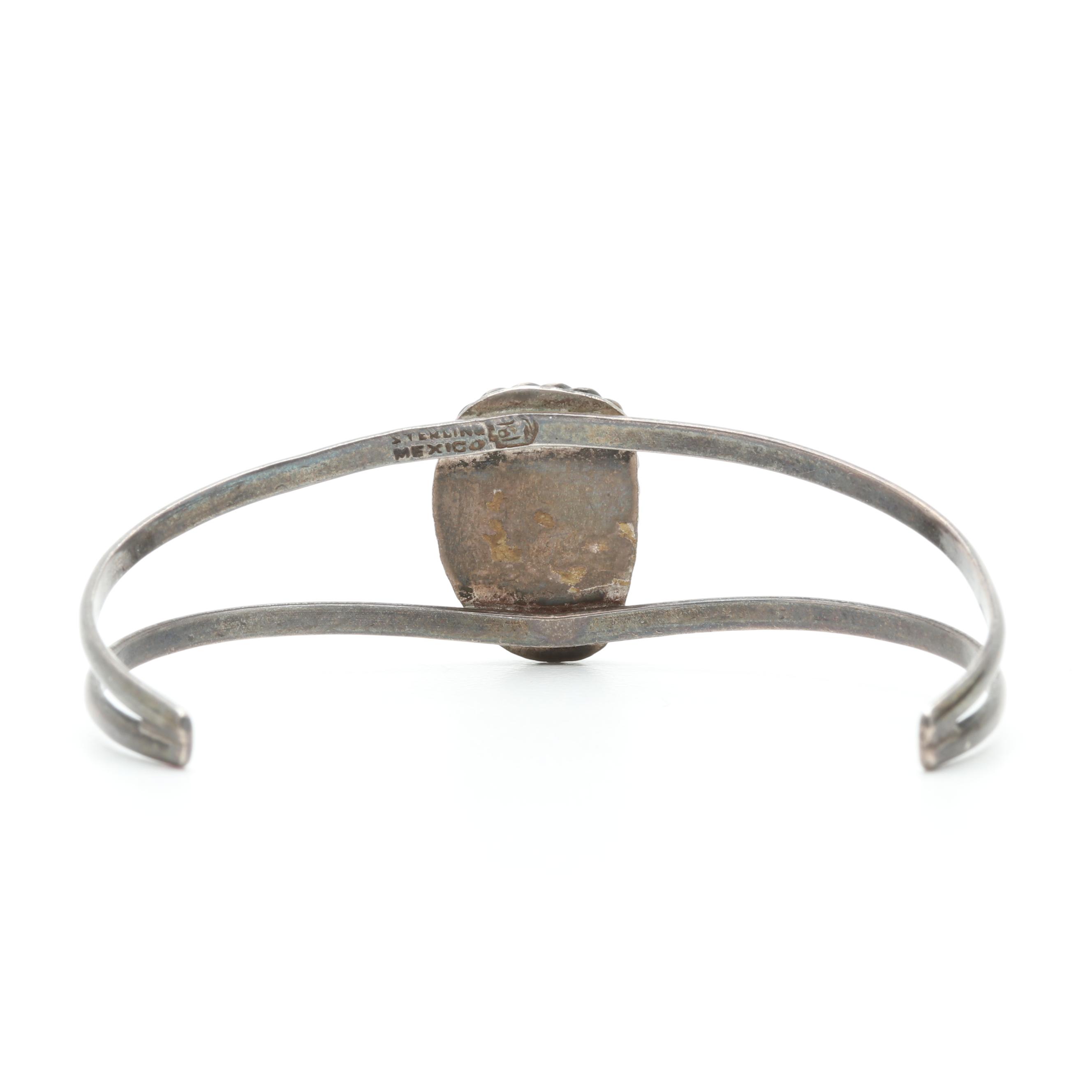 Mexican Sterling Silver Turquoise and Stone Inlay Cuff Bracelets