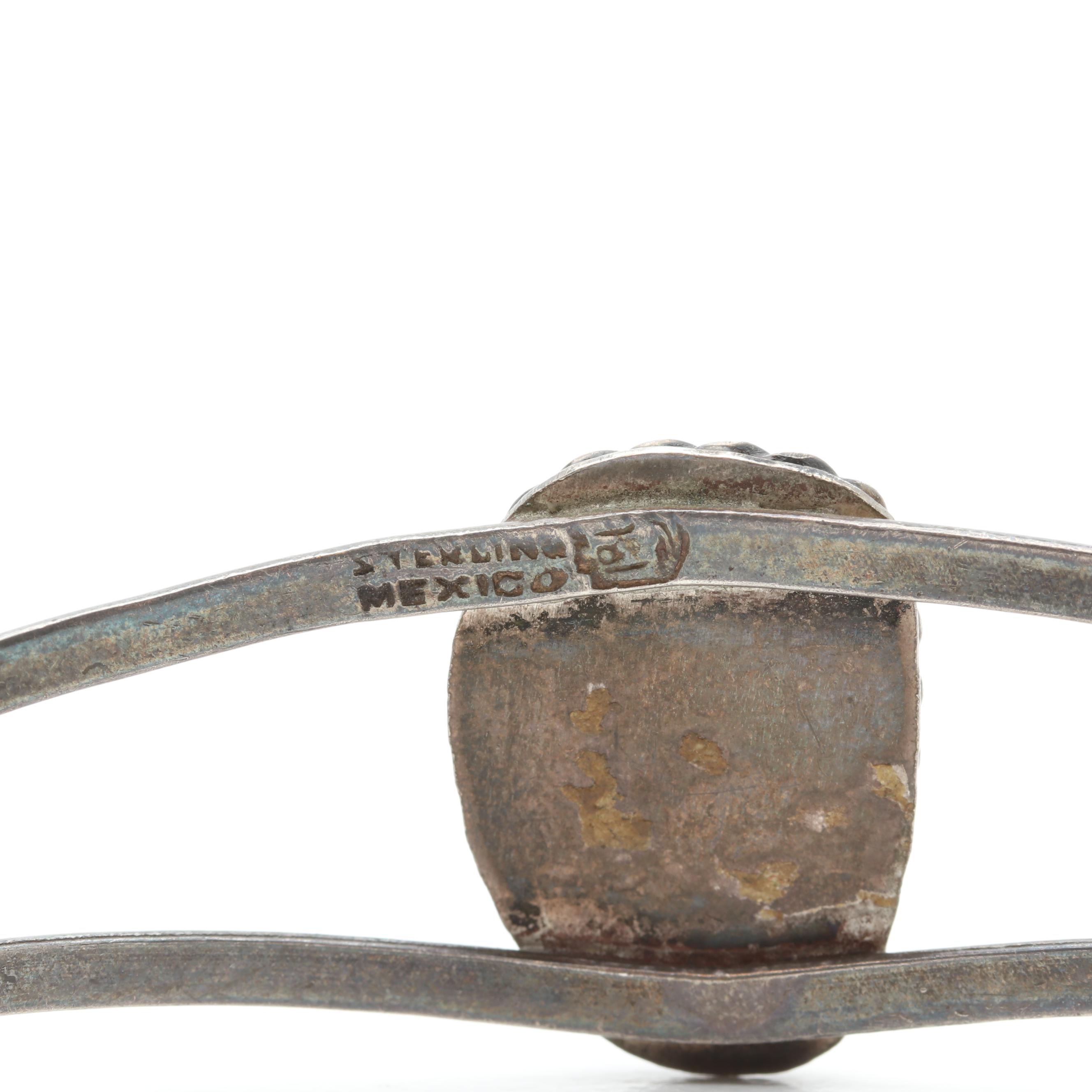 Mexican Sterling Silver Turquoise and Stone Inlay Cuff Bracelets