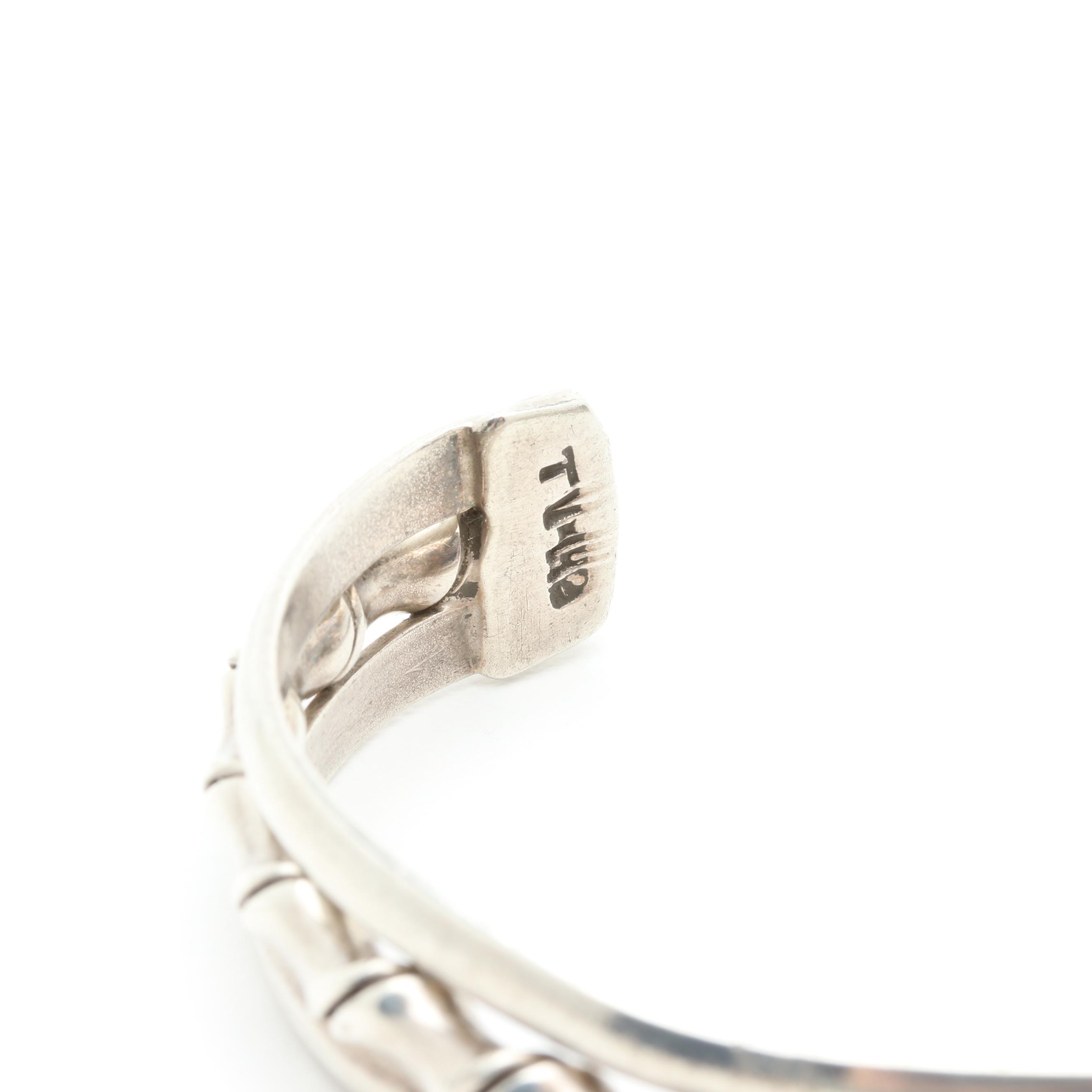 Mexican Sterling Silver Turquoise and Stone Inlay Cuff Bracelets