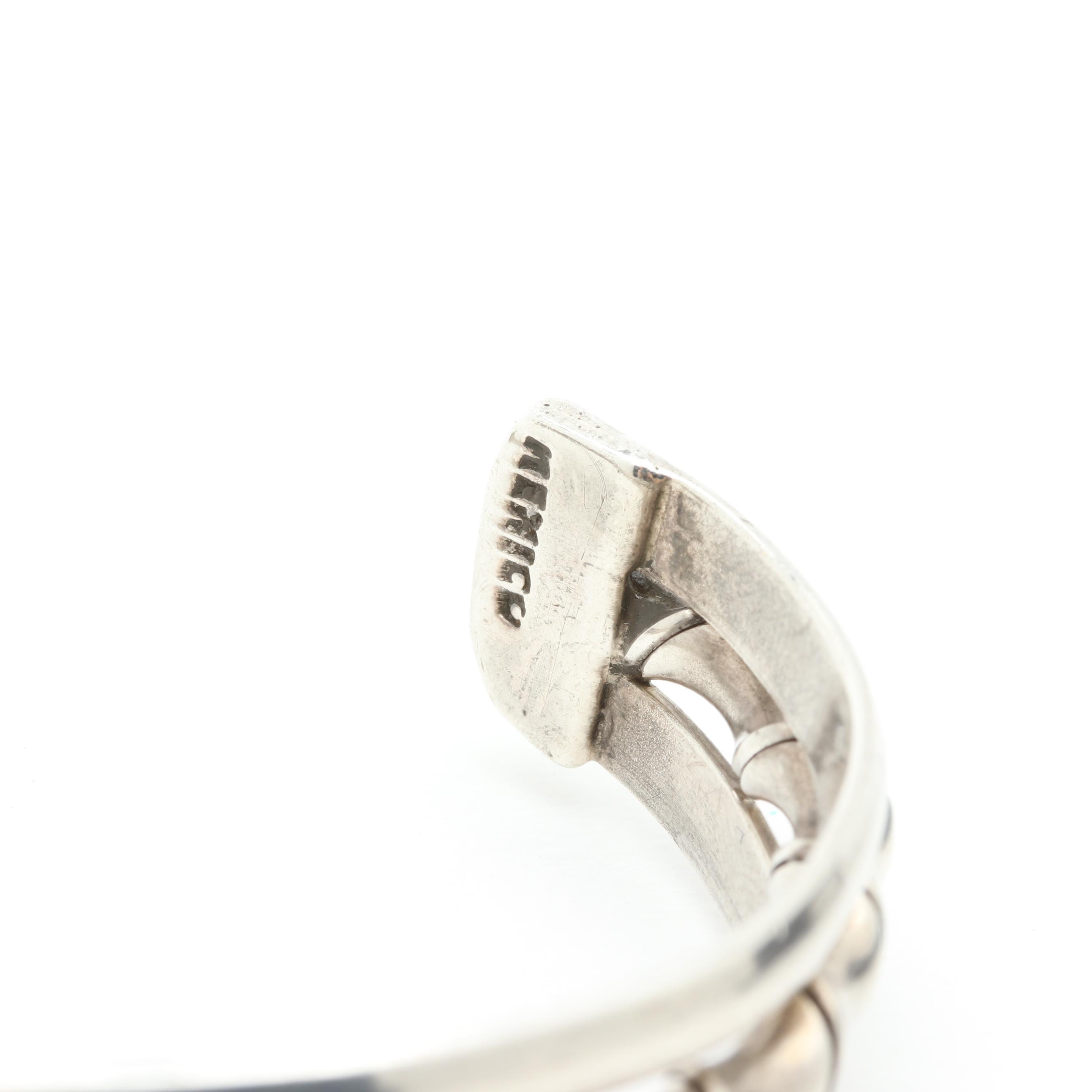 Mexican Sterling Silver Turquoise and Stone Inlay Cuff Bracelets