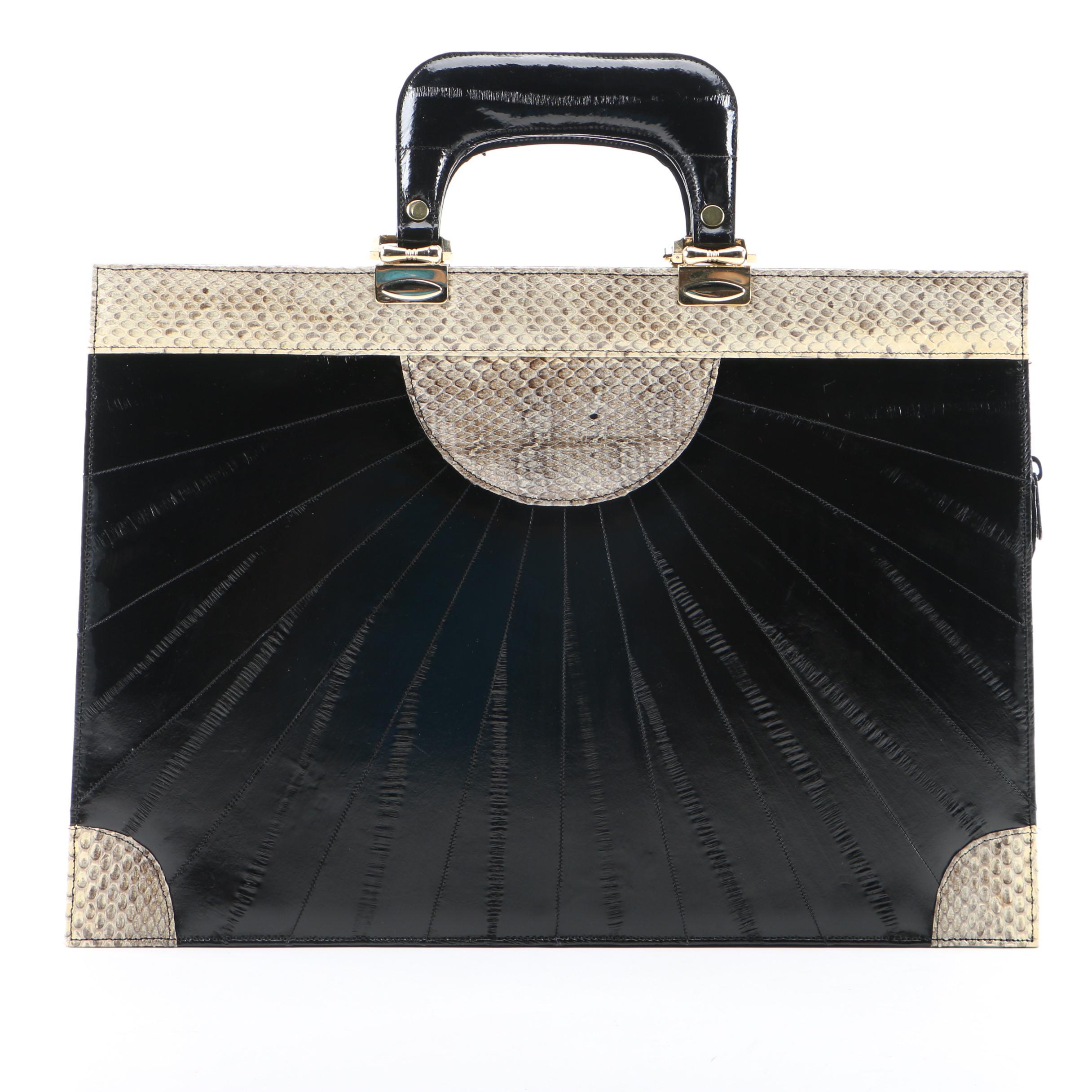 Vintage Èlan of California Black Eel Skin and Snakeskin Briefcase