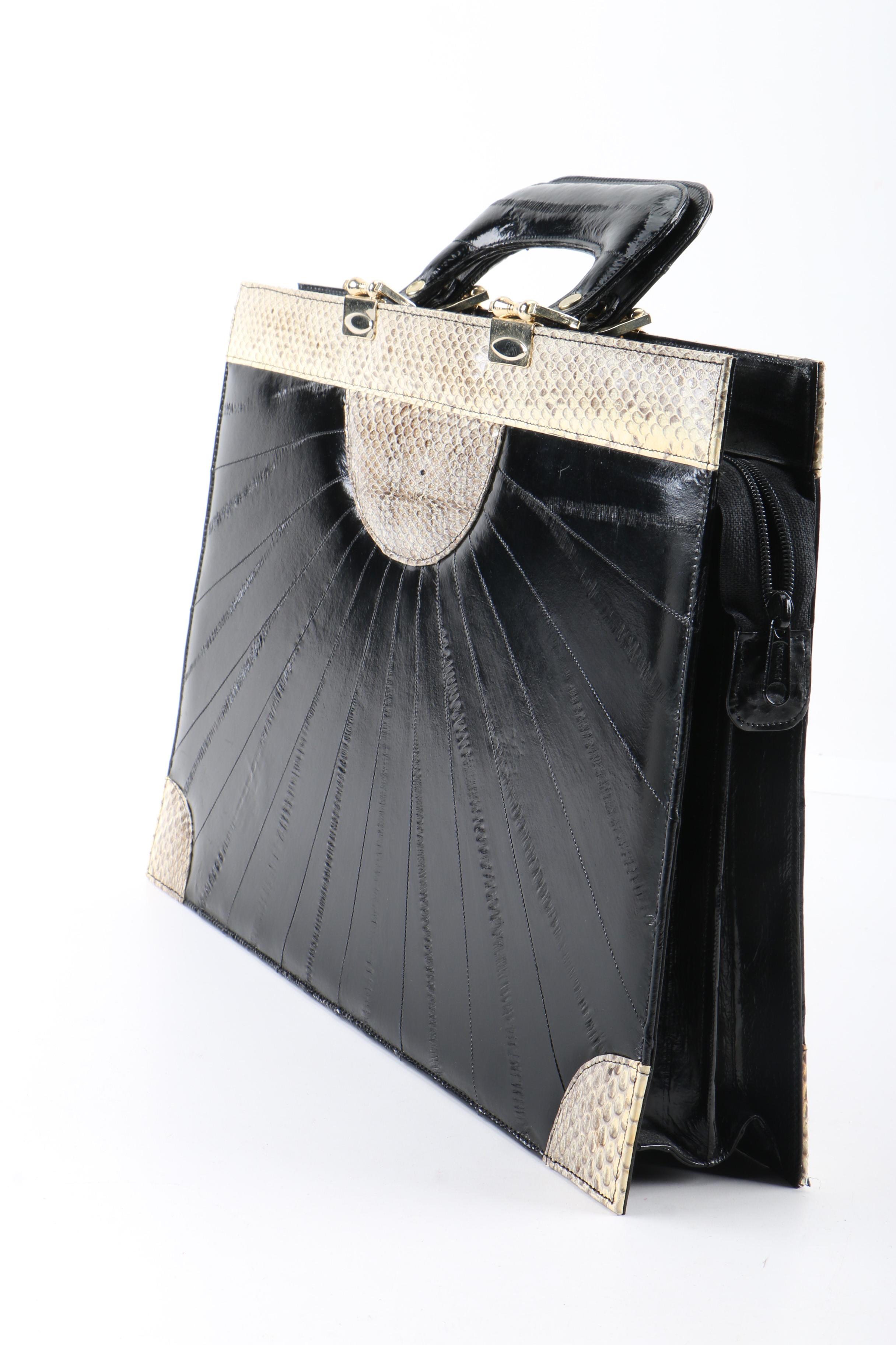Vintage Èlan of California Black Eel Skin and Snakeskin Briefcase