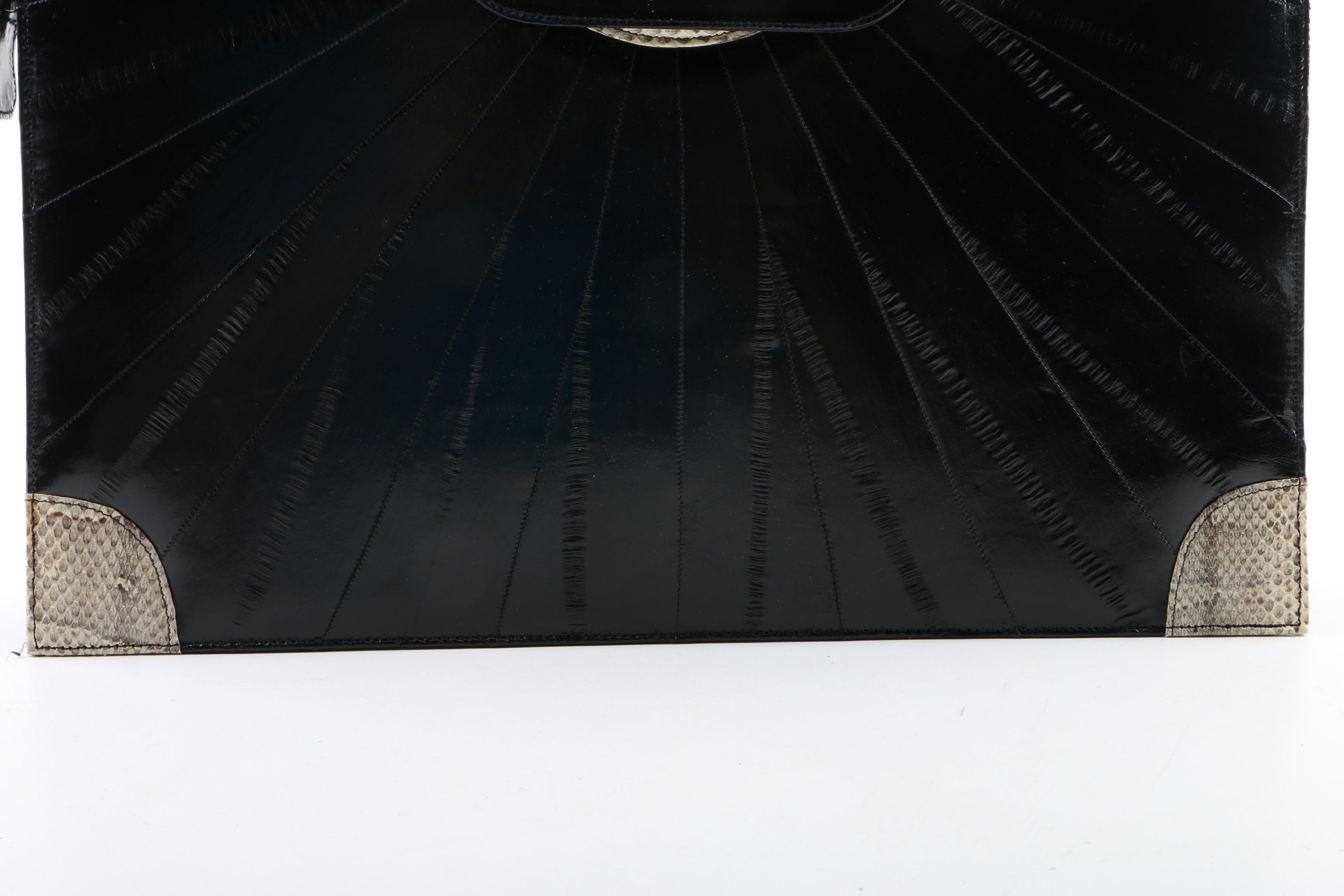 Vintage Èlan of California Black Eel Skin and Snakeskin Briefcase