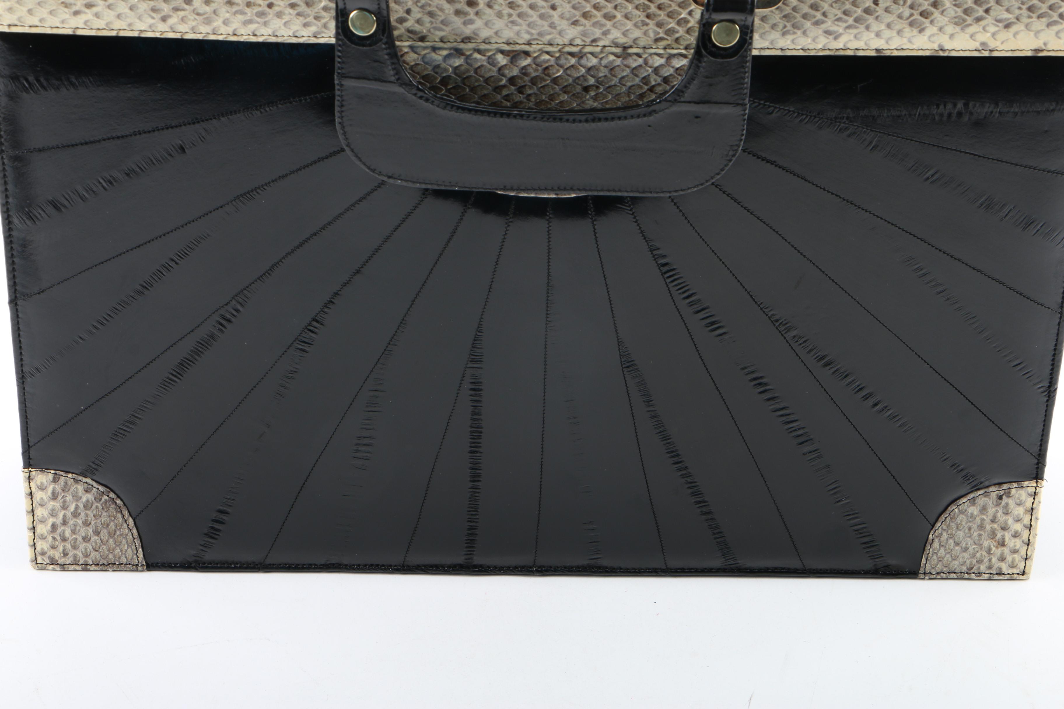 Vintage Èlan of California Black Eel Skin and Snakeskin Briefcase