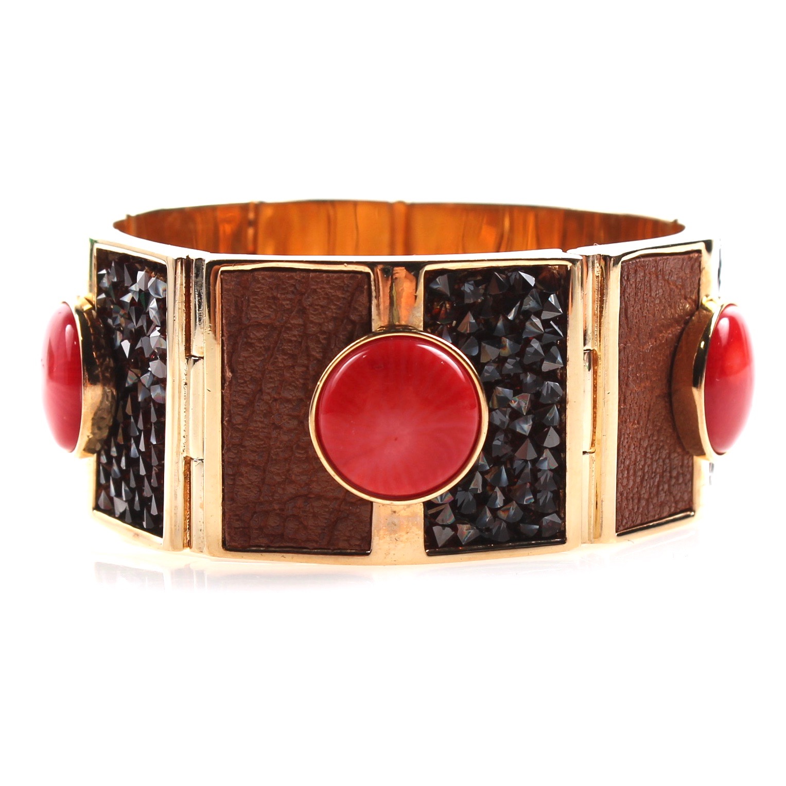 Henri Bendel Gold Tone Leather Accented Fashion Bracelet