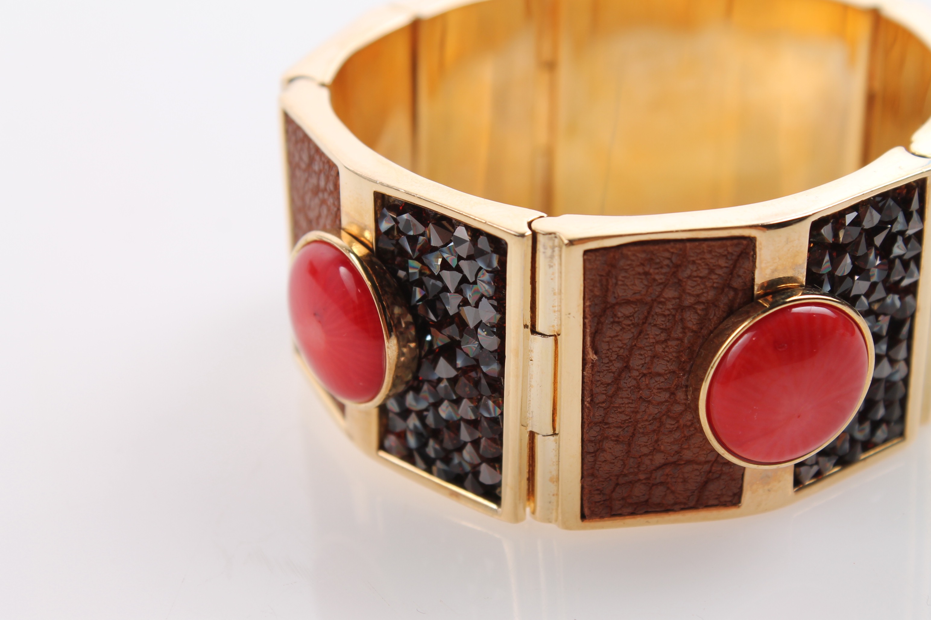 Henri Bendel Gold Tone Leather Accented Fashion Bracelet