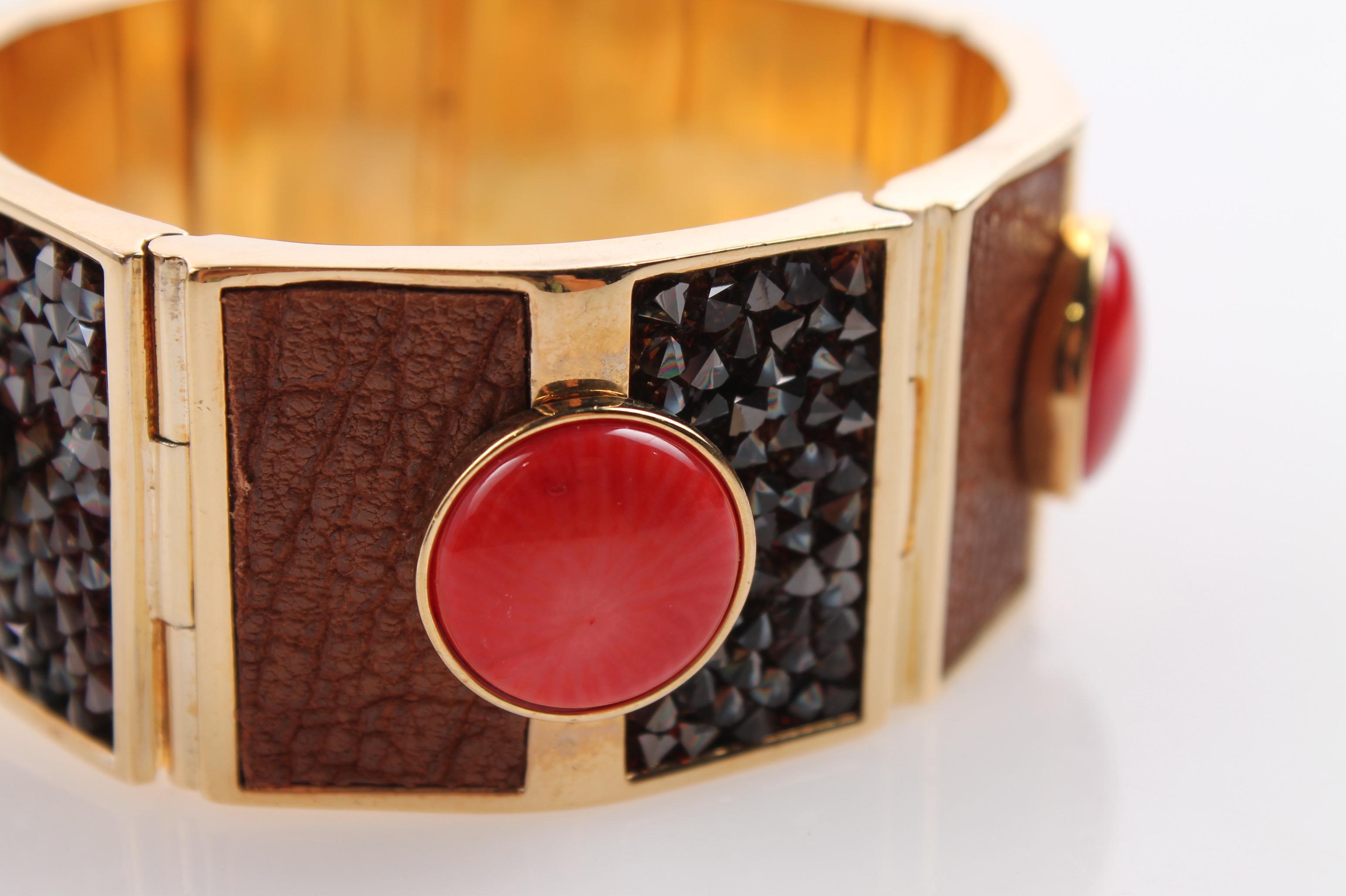 Henri Bendel Gold Tone Leather Accented Fashion Bracelet