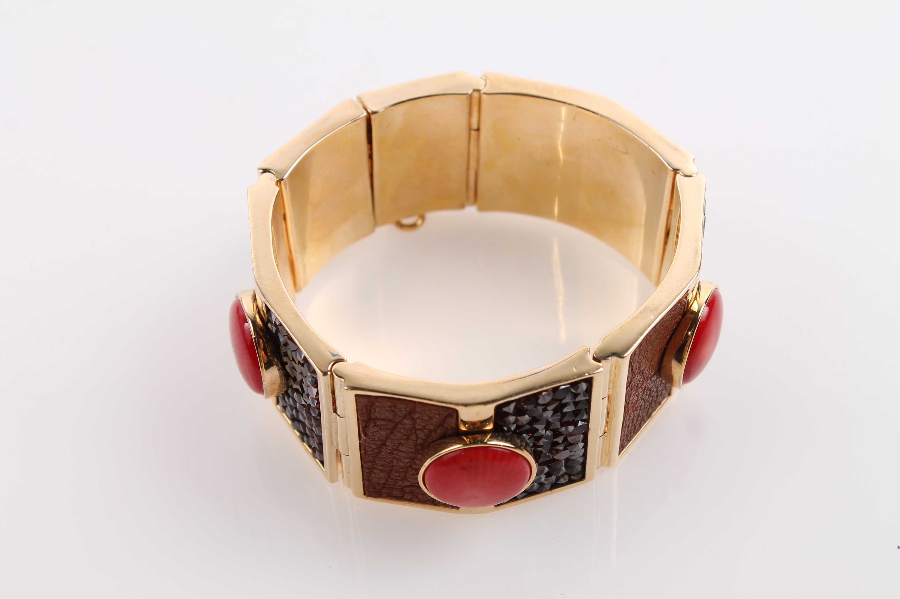 Henri Bendel Gold Tone Leather Accented Fashion Bracelet