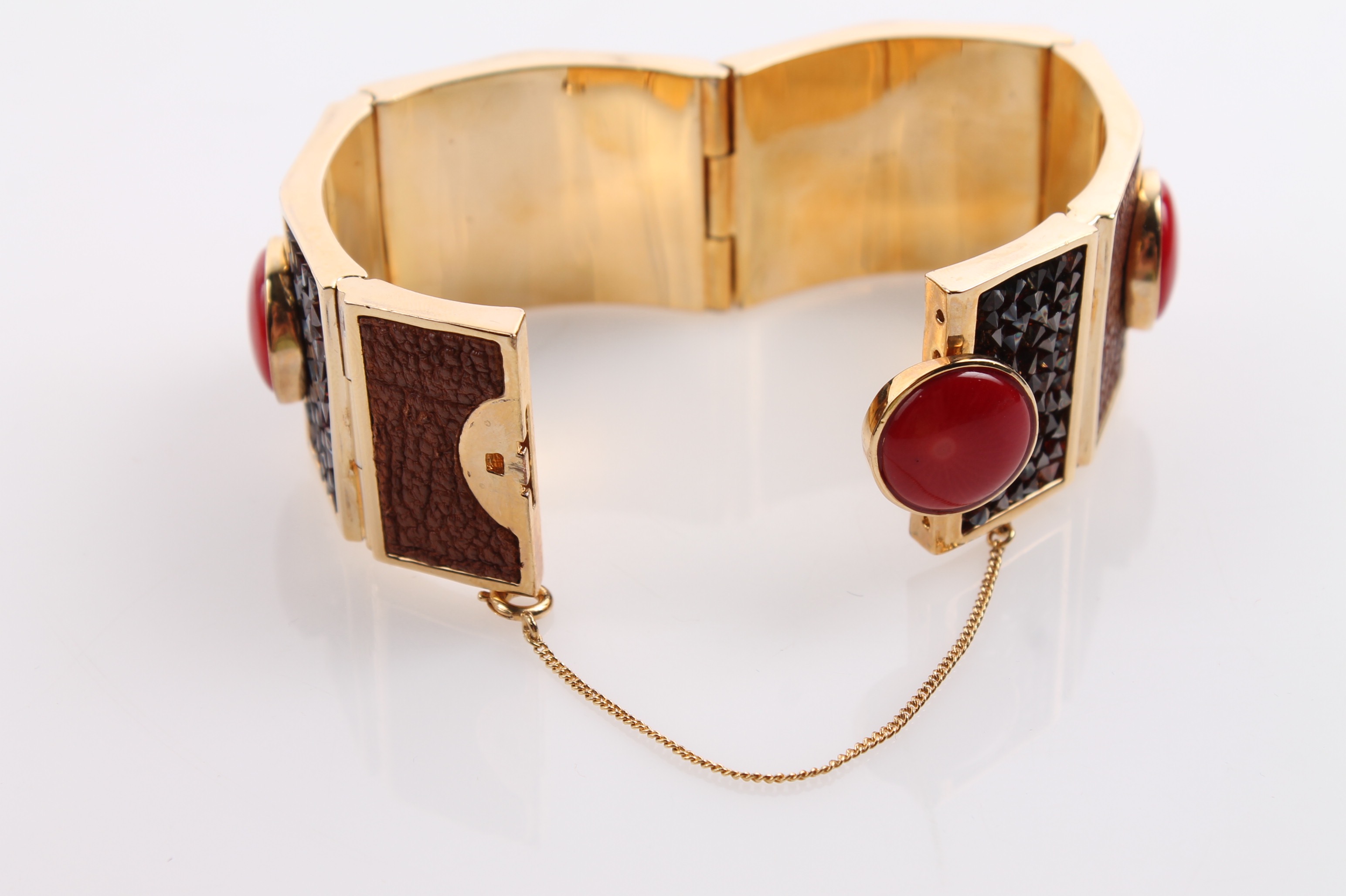 Henri Bendel Gold Tone Leather Accented Fashion Bracelet