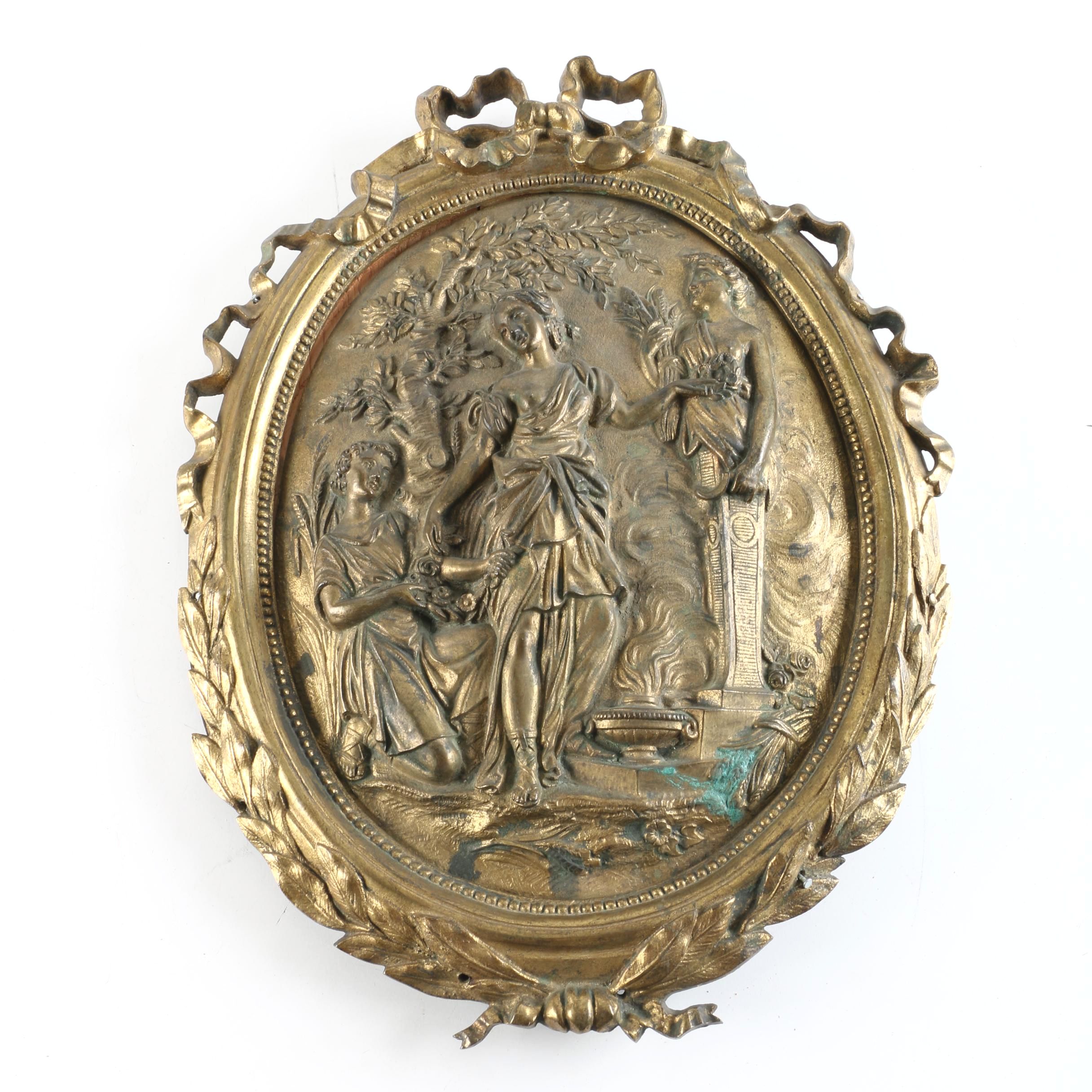 Brass Tone Wall Hanging in Relief of Classical Figures
