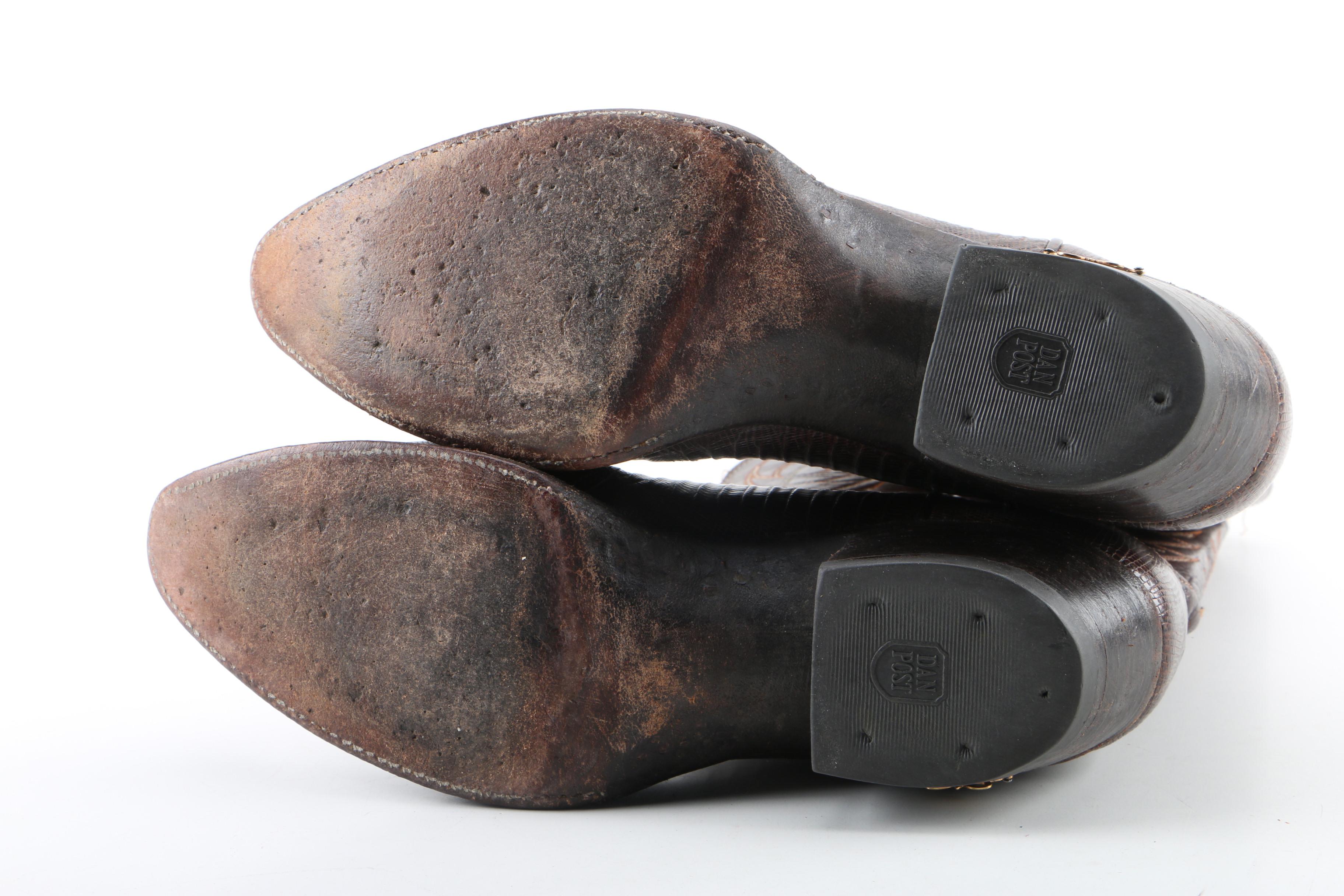 Women's Dan Post Brown Leather and Lizard Skin Western Boots