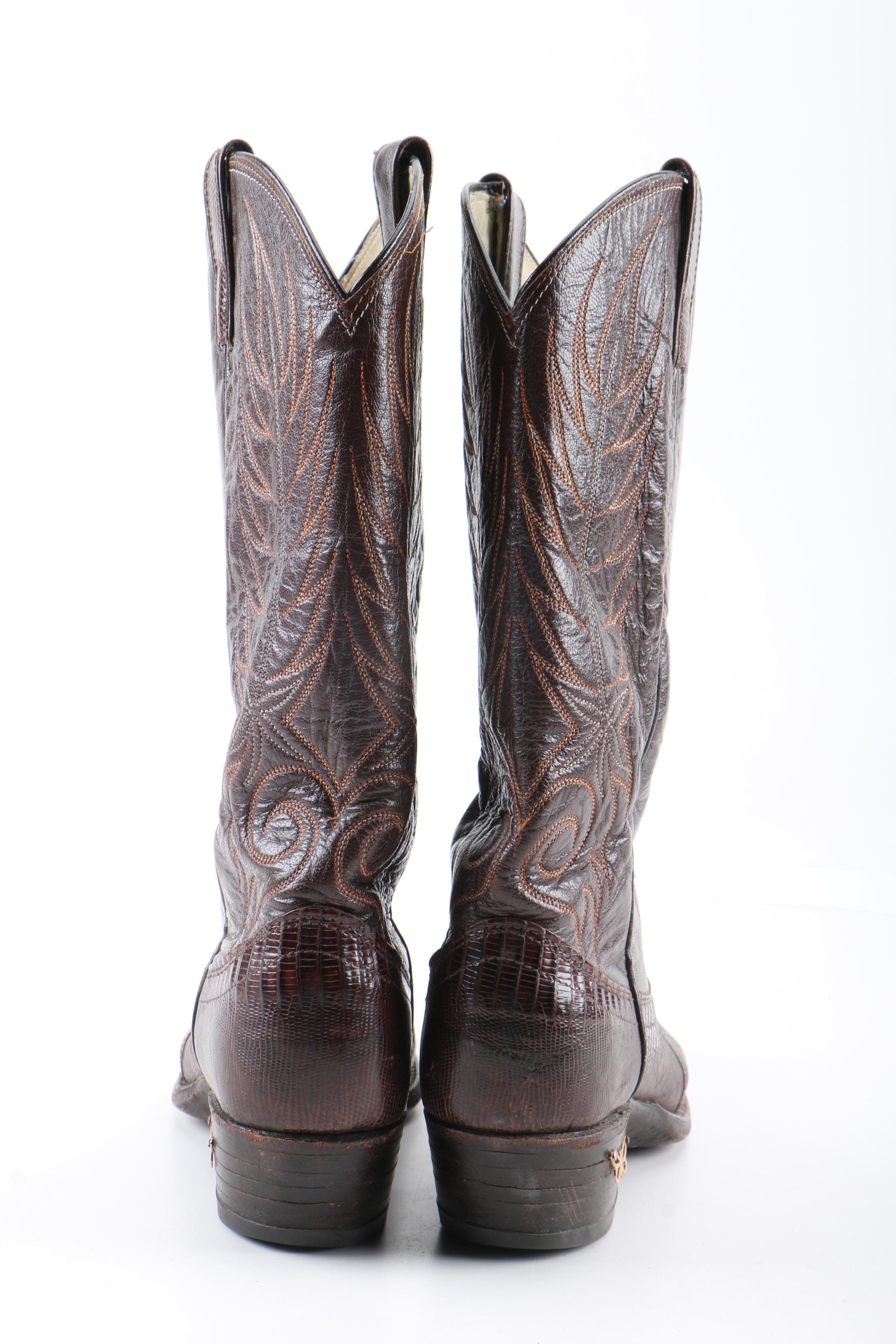 Women's Dan Post Brown Leather and Lizard Skin Western Boots