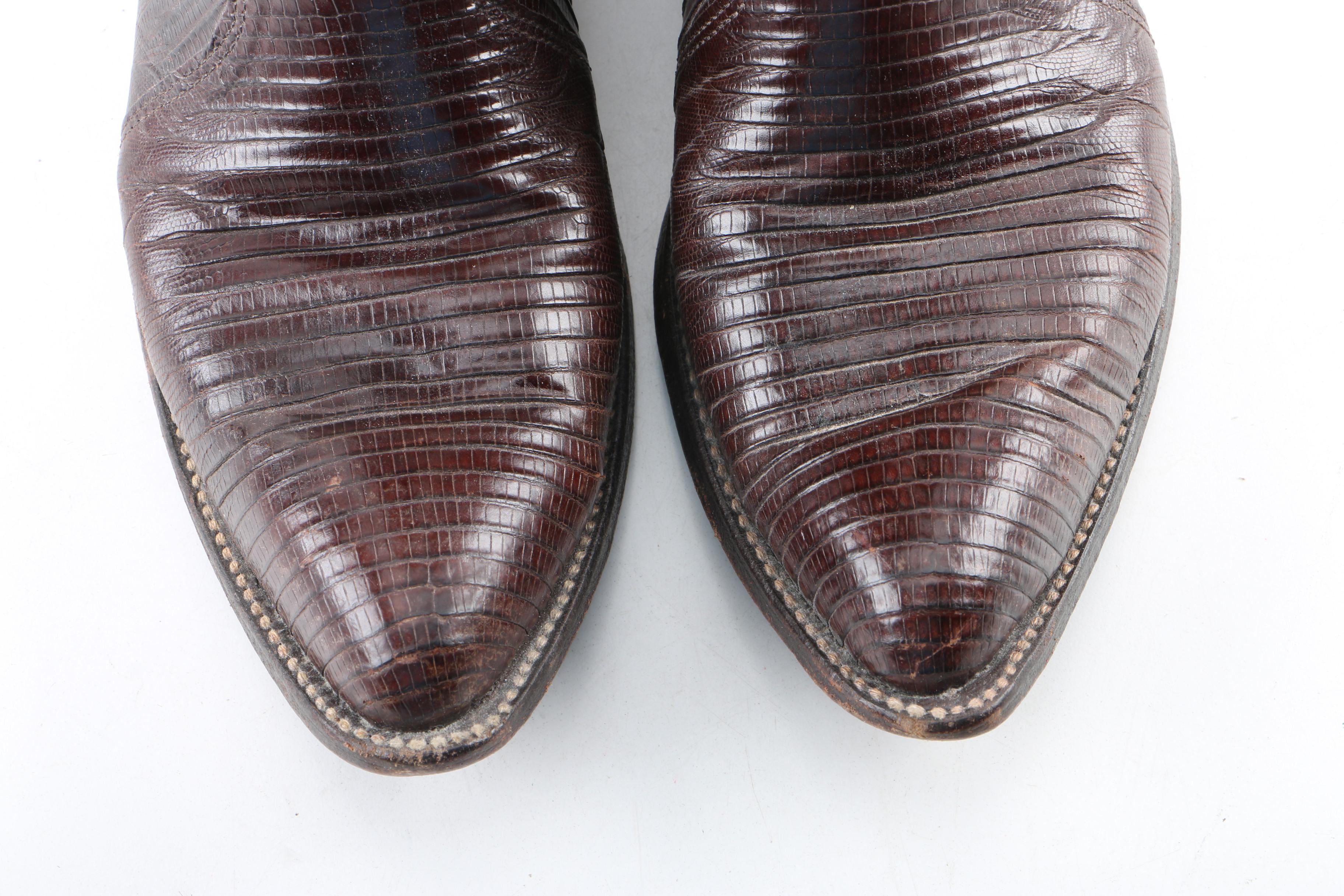 Women's Dan Post Brown Leather and Lizard Skin Western Boots