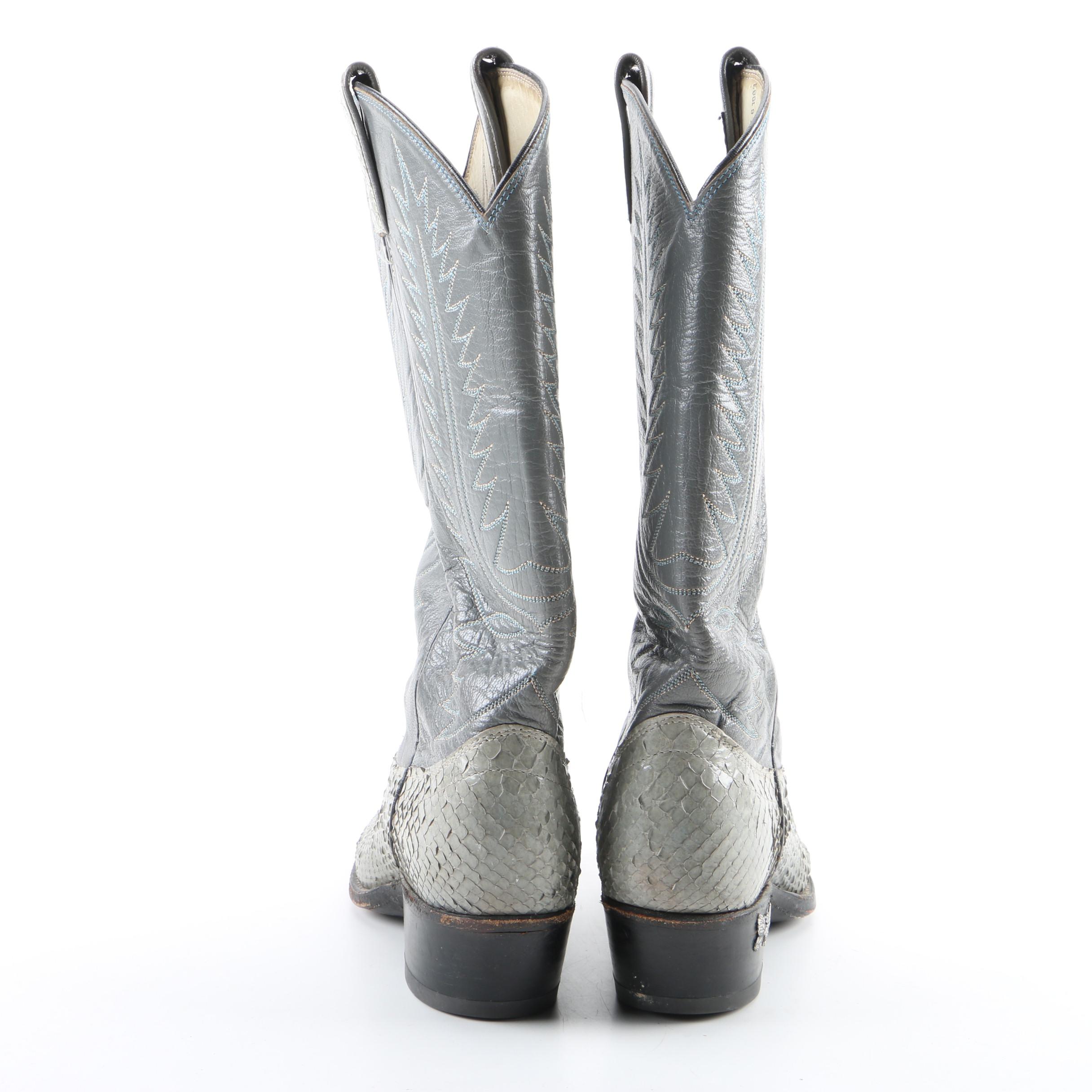 Women's Vintage Dan Post Grey Snakeskin and Leather Western Boots