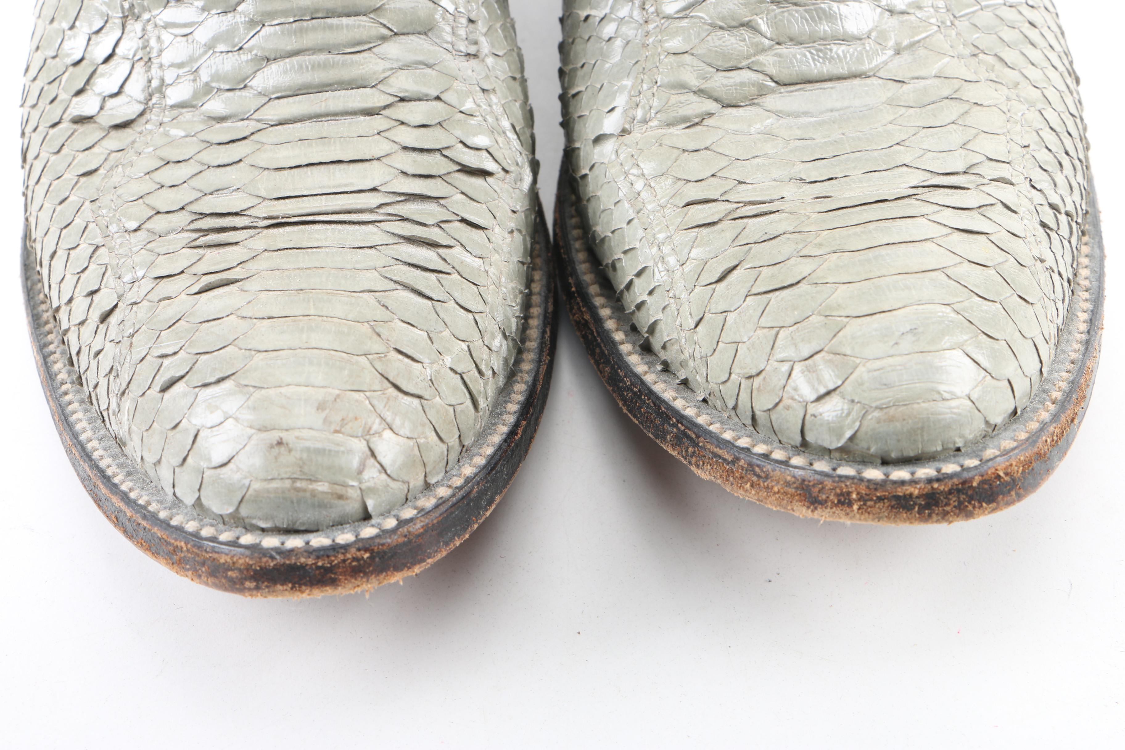Women's Vintage Dan Post Grey Snakeskin and Leather Western Boots