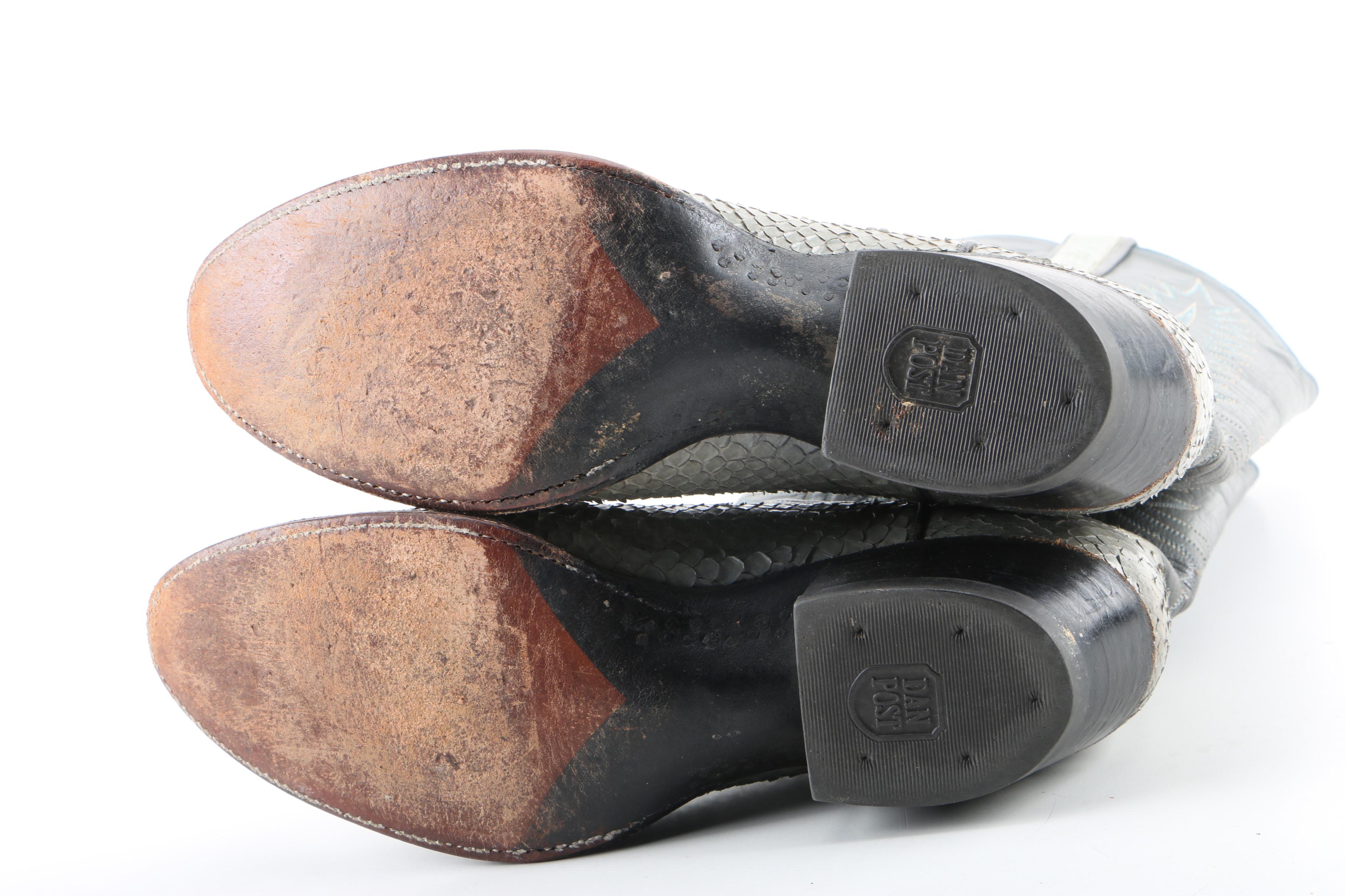 Women's Vintage Dan Post Grey Snakeskin and Leather Western Boots