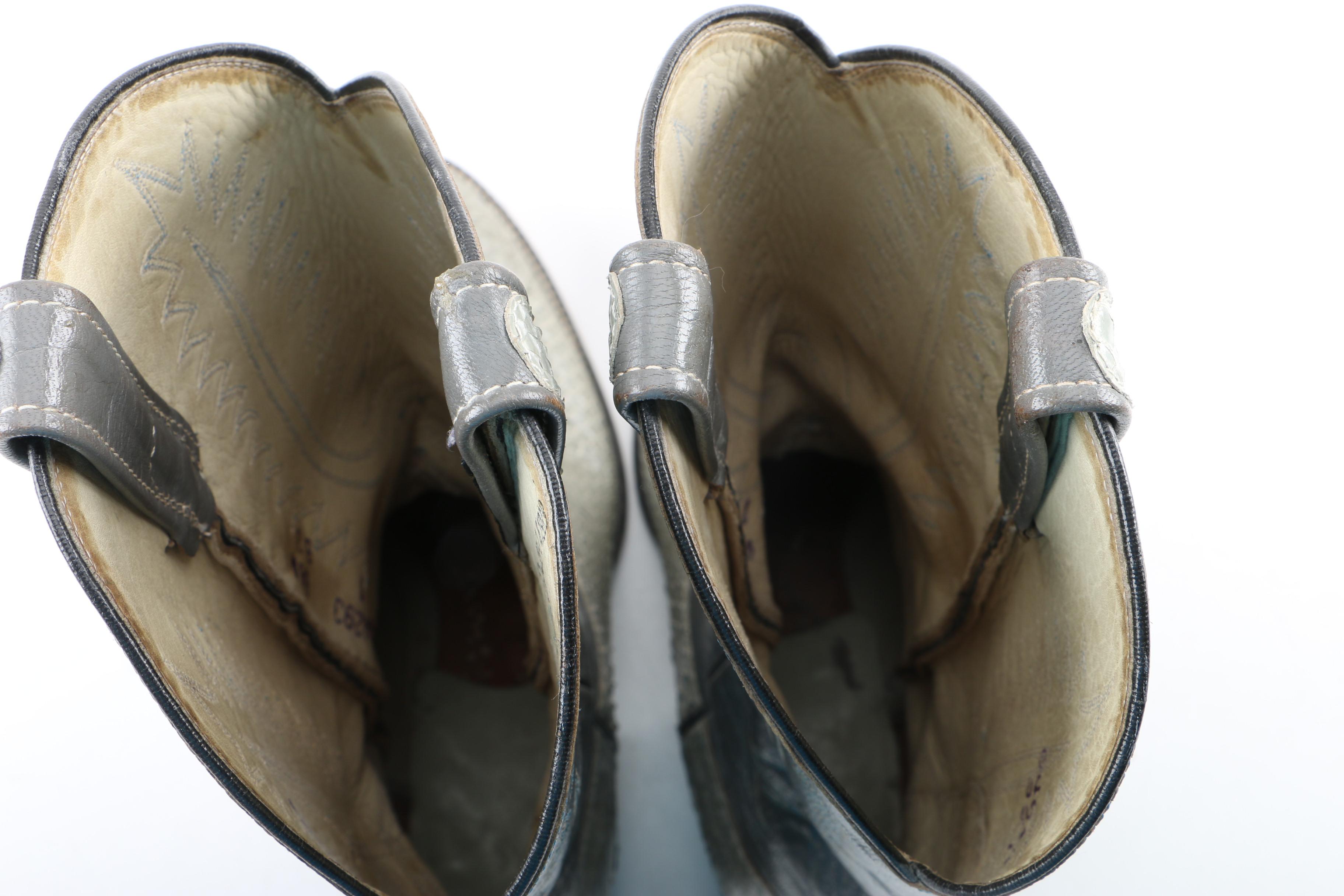 Women's Vintage Dan Post Grey Snakeskin and Leather Western Boots