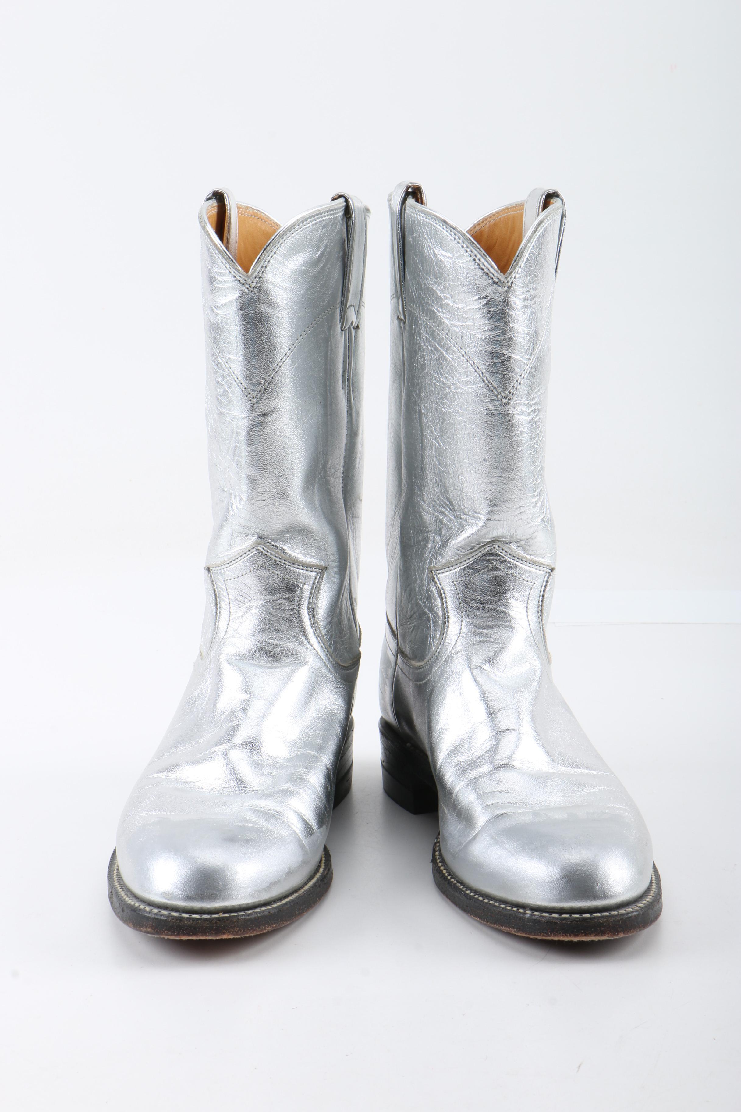 Women's Justin Metallic Silver Leather Western Boots