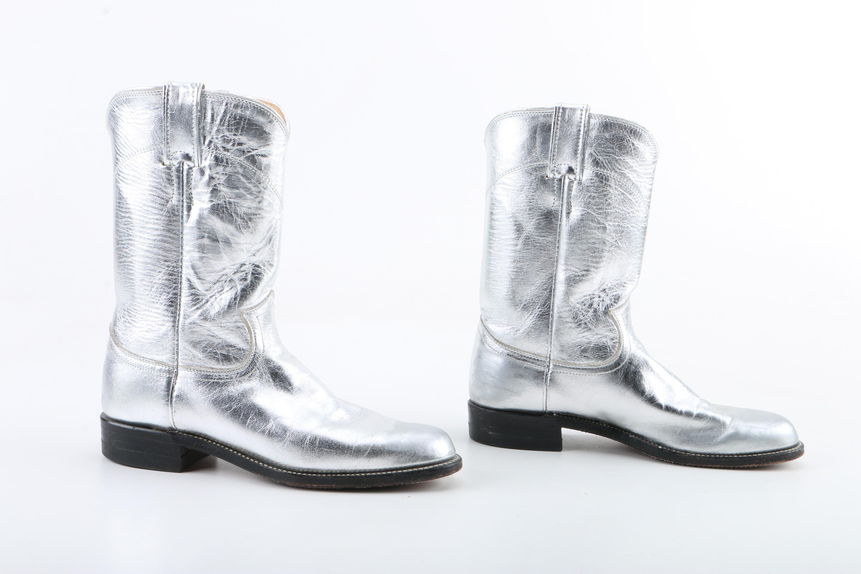 Women's Justin Metallic Silver Leather Western Boots
