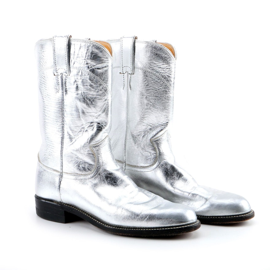 Women's Justin Metallic Silver Leather Western Boots