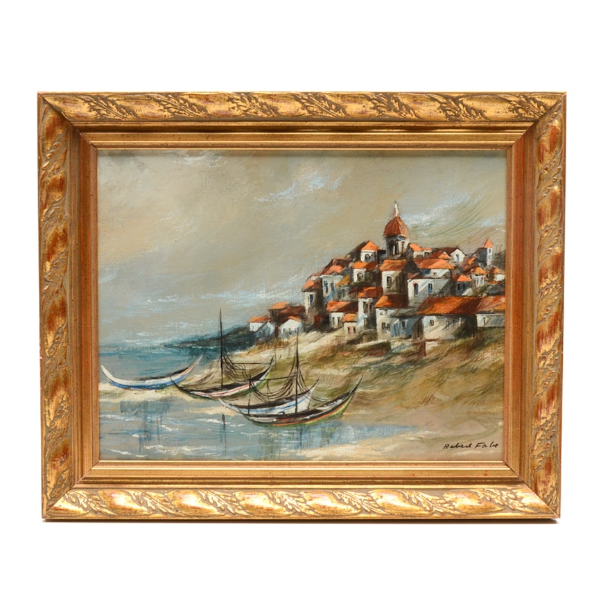 Robert Fabe Original Oil Painting on Canvas Board of Coastal Scene