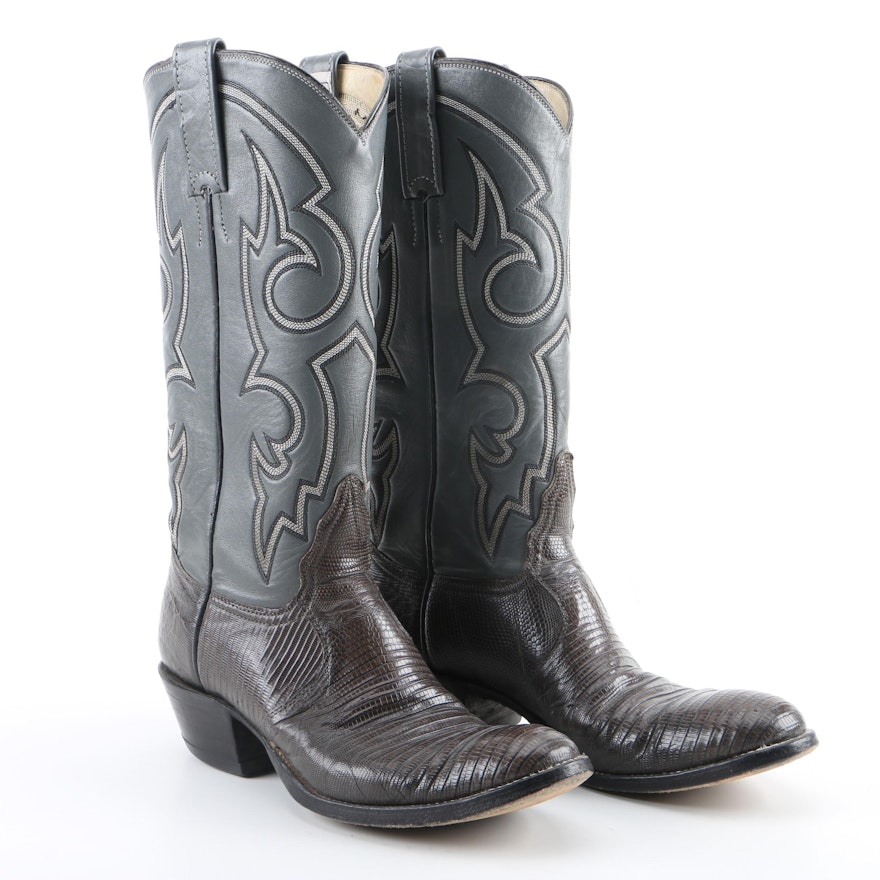 Women's Adams Boot Co. Grey Leather and Lizard Skin Western Boots