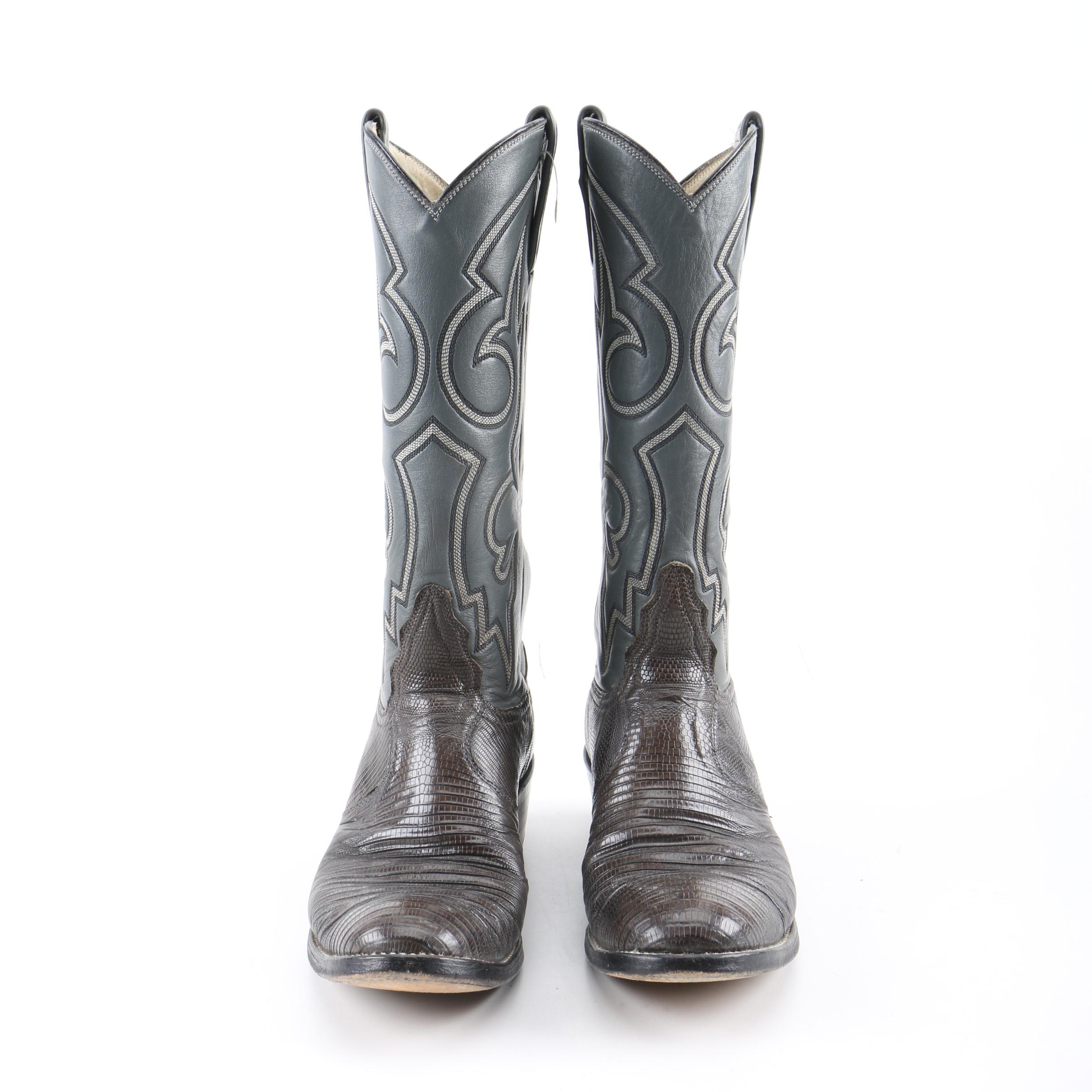 Women's Adams Boot Co. Grey Leather and Lizard Skin Western Boots