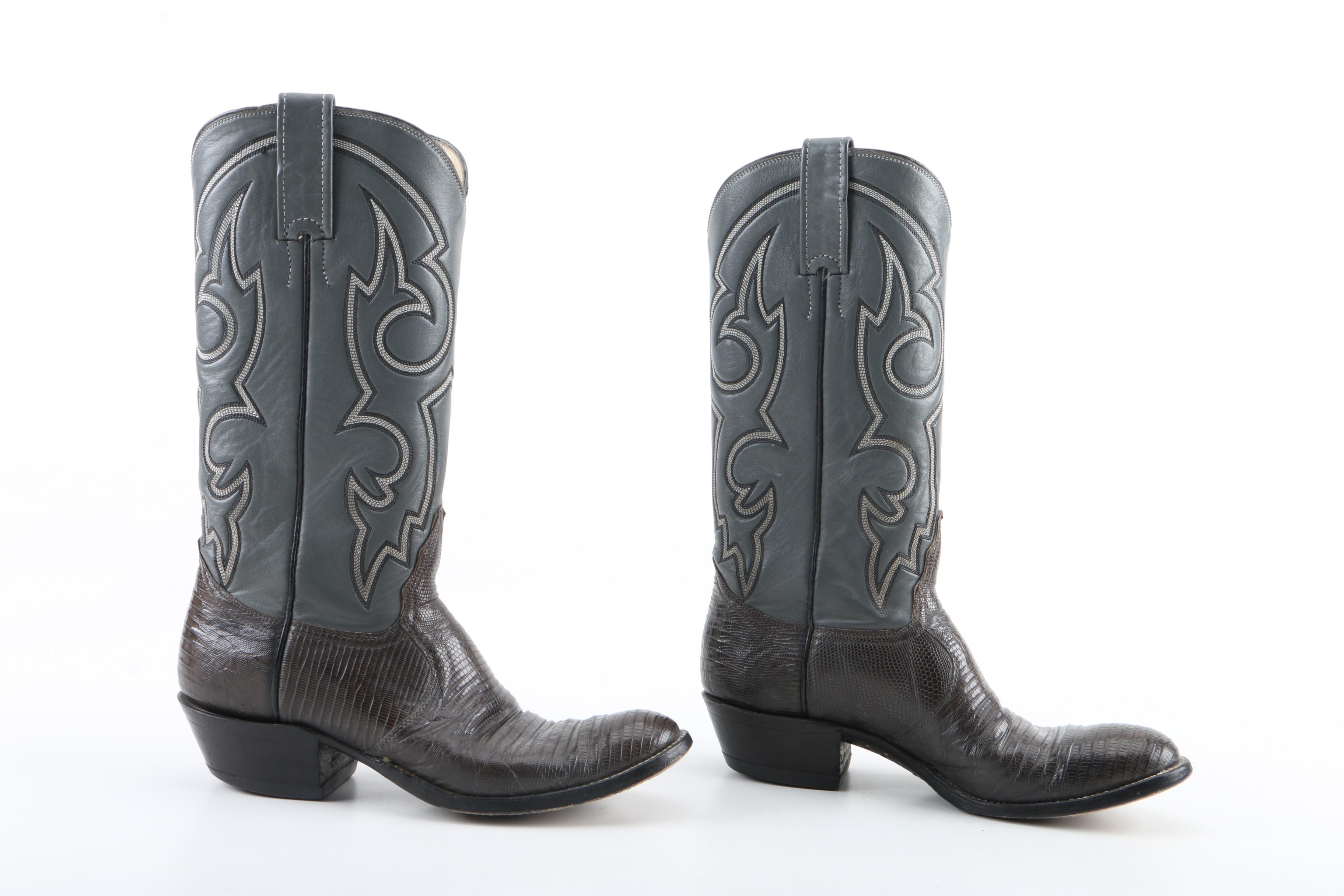 Women's Adams Boot Co. Grey Leather and Lizard Skin Western Boots