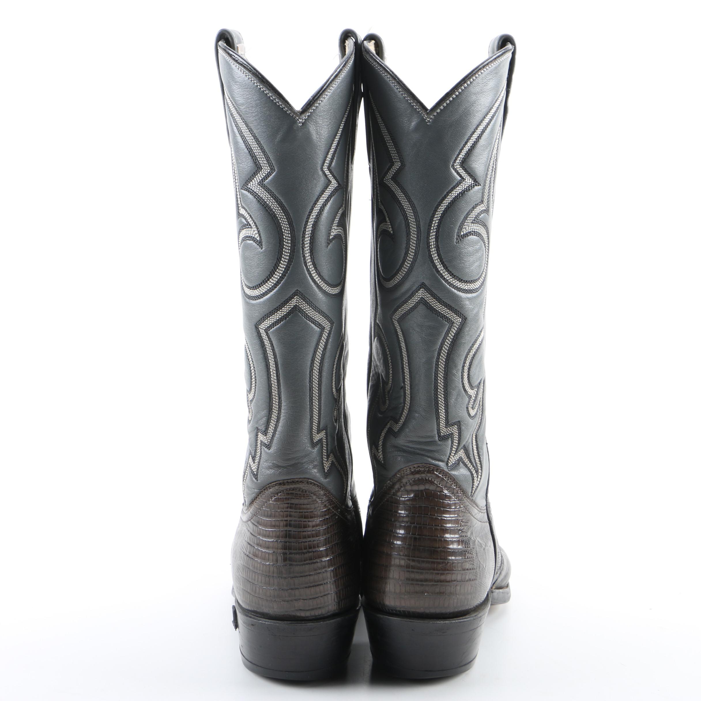 Women's Adams Boot Co. Grey Leather and Lizard Skin Western Boots